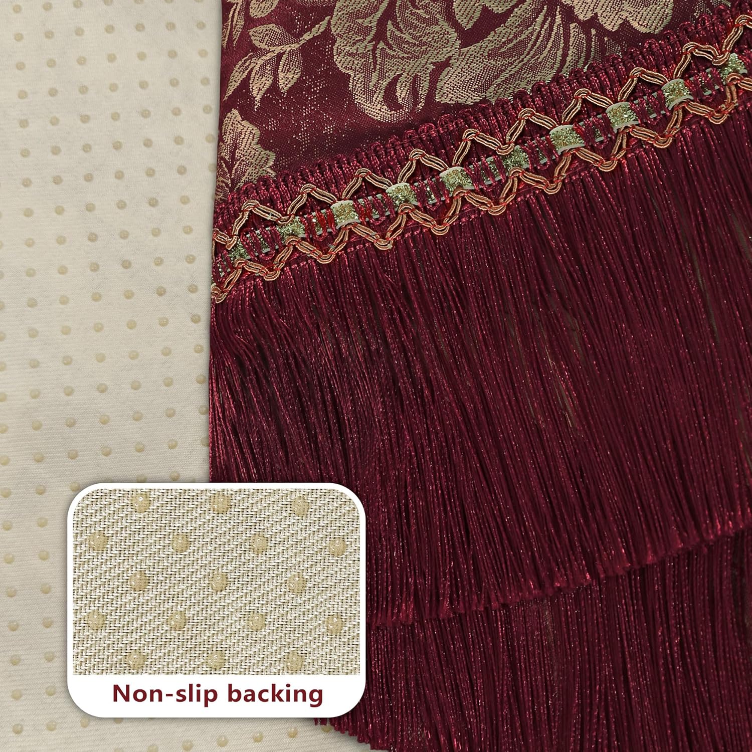 Loom and Mill Luxury Sofa Armrest Covers Set of 2, Classic Damask Thick Chenille Nonslip Couch Arm Cover Furniture Protector with Lace Edge and Tassels for Chair Couch Sofa (Wine Red, 20x24 inch)