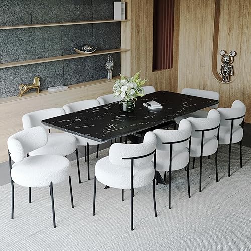 Miniatura 28 de Juego de mesa de comedor moderno para 6, juego de mesa de comedor de cocina expandible, juego de mesa de comedor de mármol sintético, juego de mesa