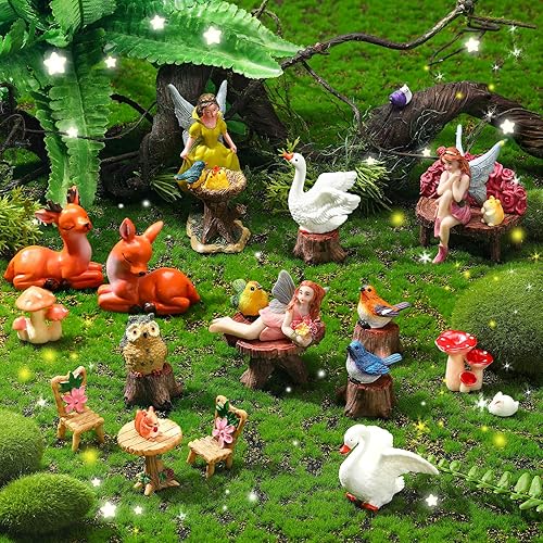 Vista 6 de Wenqik 26 piezas de figuras de hadas en miniatura, mini accesorios de jardín, mini hadas, decoración de jardín, suministros pequeños, figuras