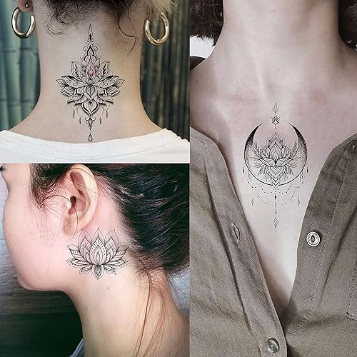 Miniatura 9 de EGMBGM 6 hojas de tatuajes temporales de flores sexys en 3D para mujeres y niñas, tinta negra, tatuajes tribales de rosas grandes, calcomanías
