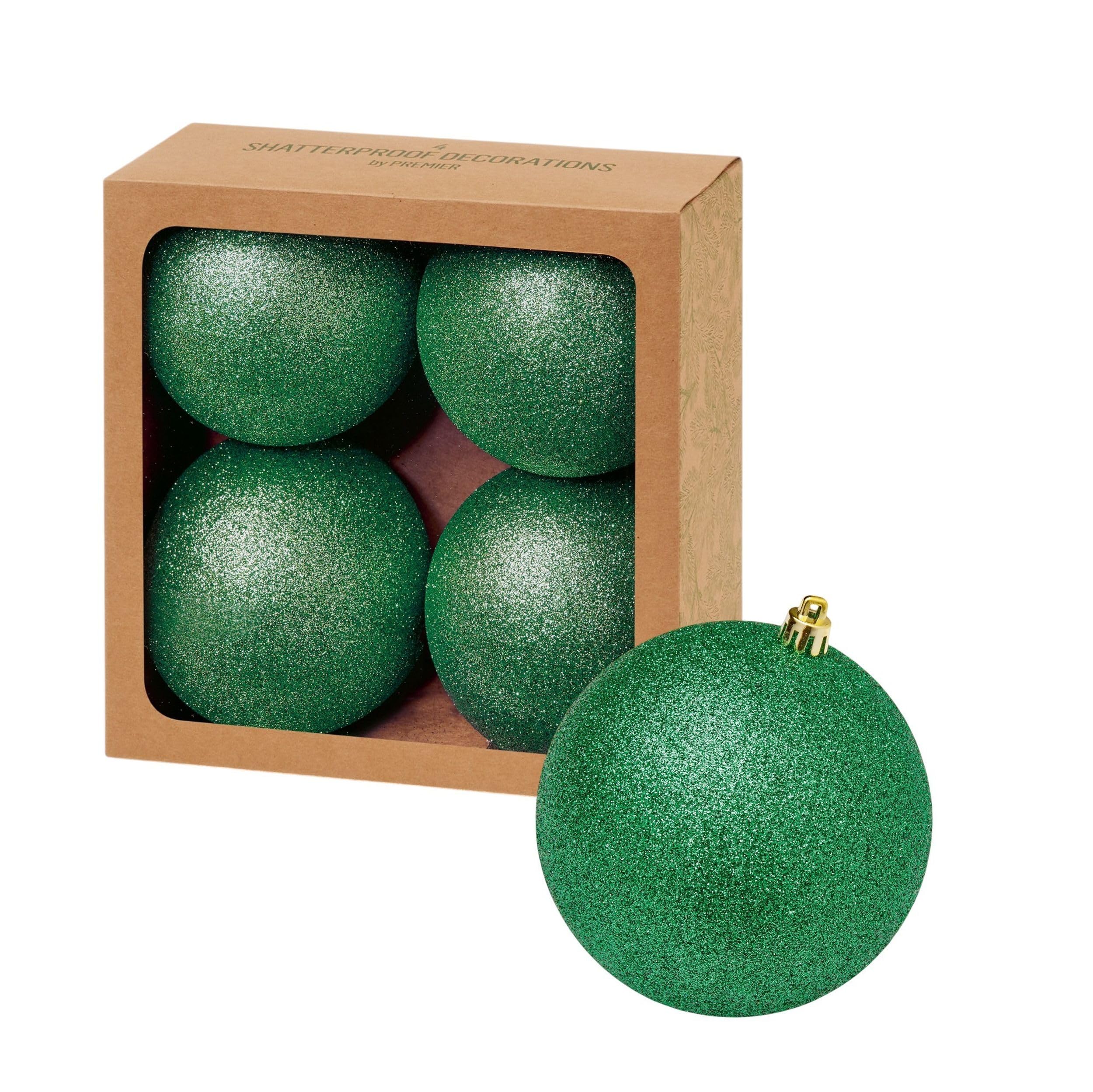 Shop4allsorts Green Set Of 4 Large Christmas Baubles - Dark Bauble Decorations - Christmas Tree Hanging Ornament - 10Cm 100Mm Glitter Baubles.