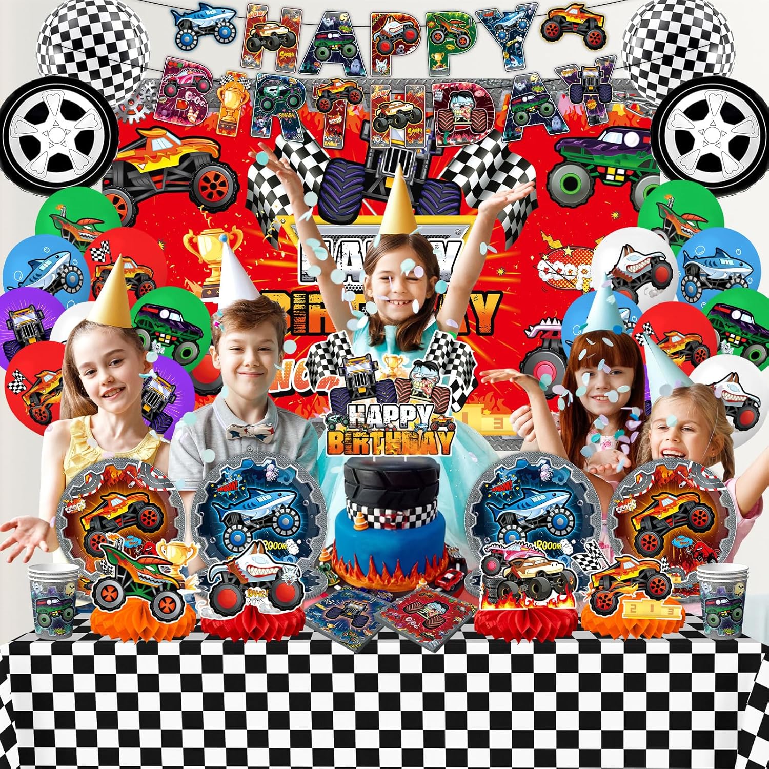 Truck Birthday Party Supplies Truck Theme Party Decorations, Include Tablecloth Banner Plate Napkin Cups