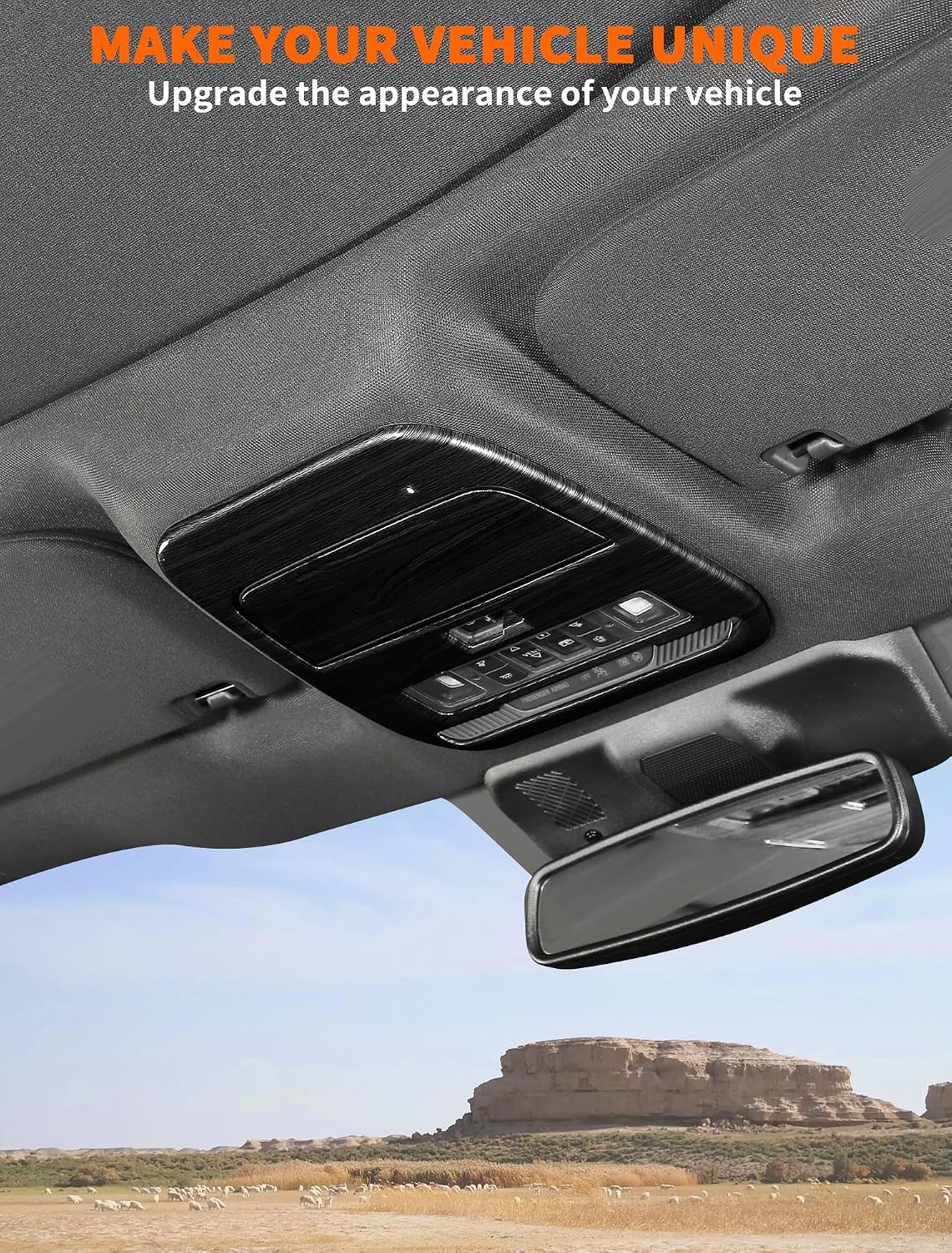 Savadicar Overhead Console Cover Trim for 2021-Present Ford F150, Black Wood Grain Finish Dome Light Panel Overlay Accent, Interior Decorative Accessories