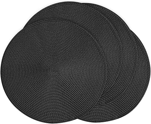 Feuille Juego de 4 manteles individuales redondos trenzados para mesa de comedor, tejidos, lavables, antideslizantes, 13.5 pulgadas (negro, 4 piezas)