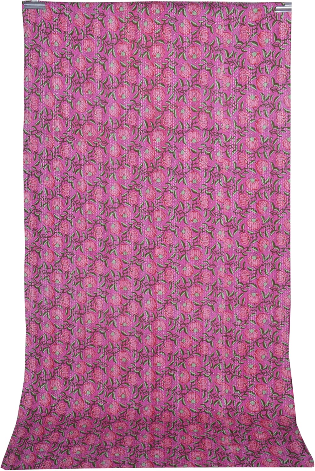 Indian Handmade Cotton Kantha Quilt, Floral Print Reversible beeding Kantha Coverlet (Twin)