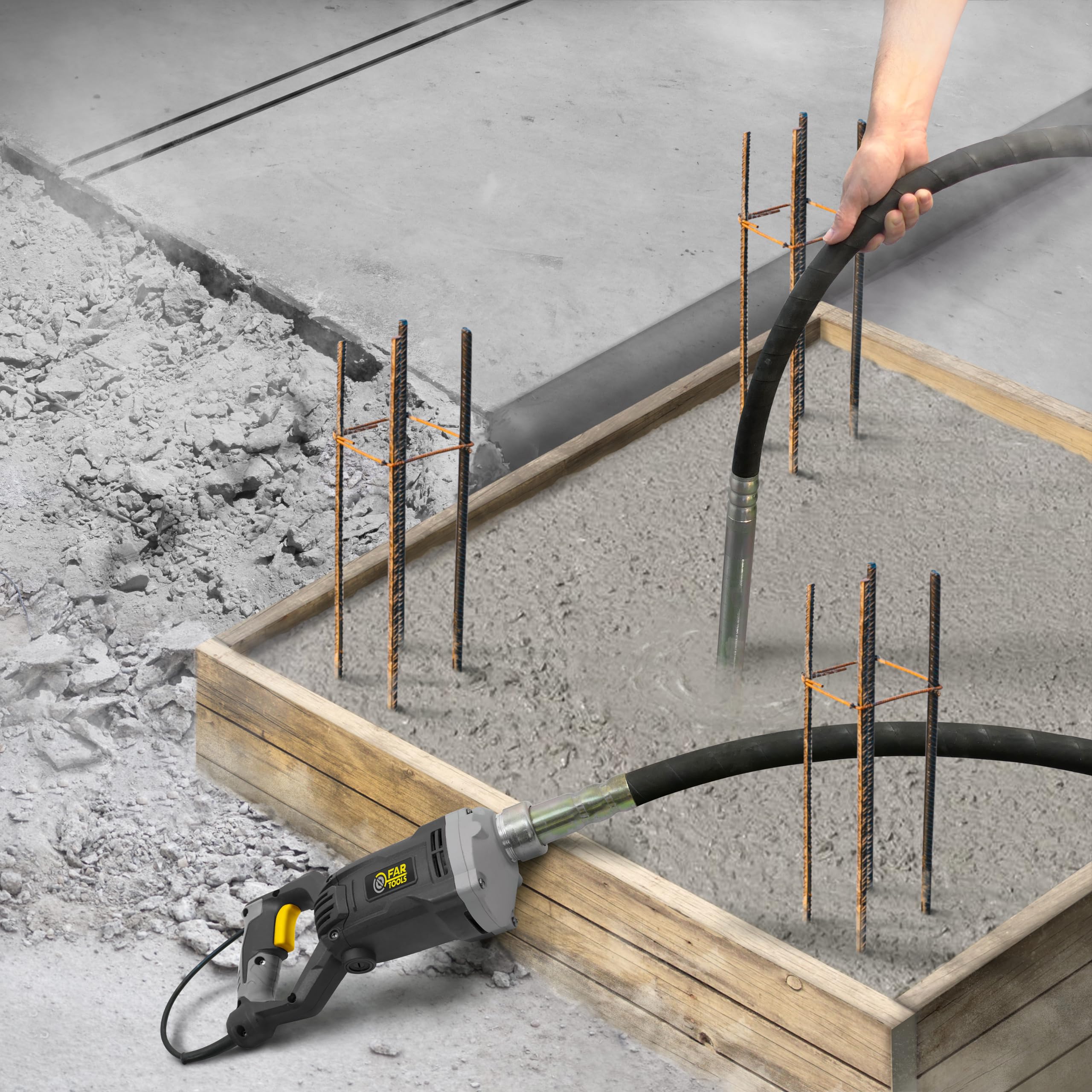 Fartools VB 1200 Rüttler für Beton, 1200 W, mit Vibrationsnadel, Länge 1,25 m, Durchmesser 35 mm, Geschwindigkeit 4200 U/min