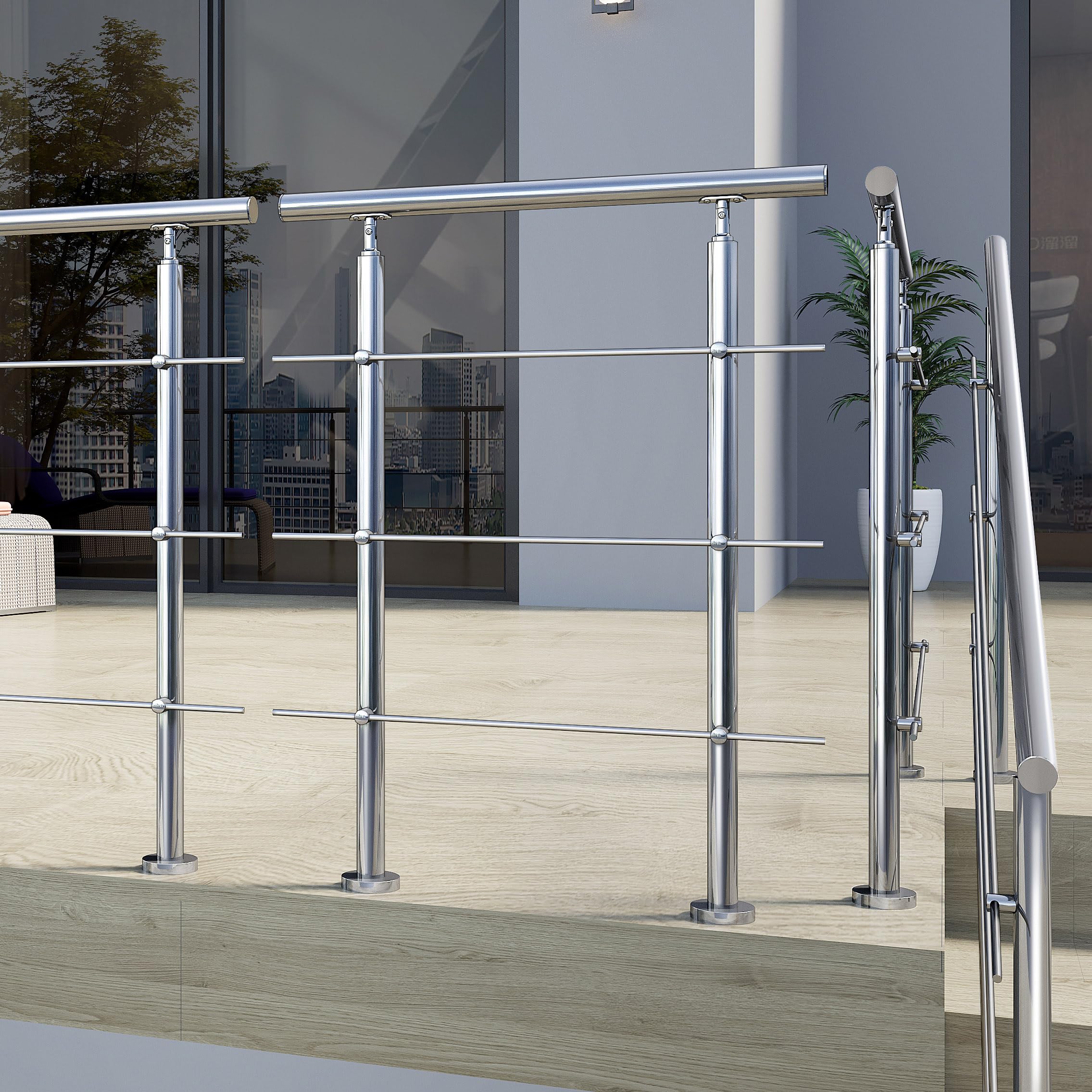 100cm 304 Stainless Steel handrail with 3 crossbars Balustrade Stairs/Steps for Outdoor and Indoor