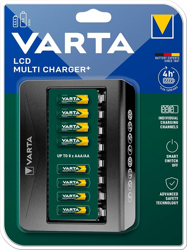 VARTA Multi Charger+ 8 részes akkumulátor töltő AA AAA 9V elemekhez - Single, LCD Multi Charger+