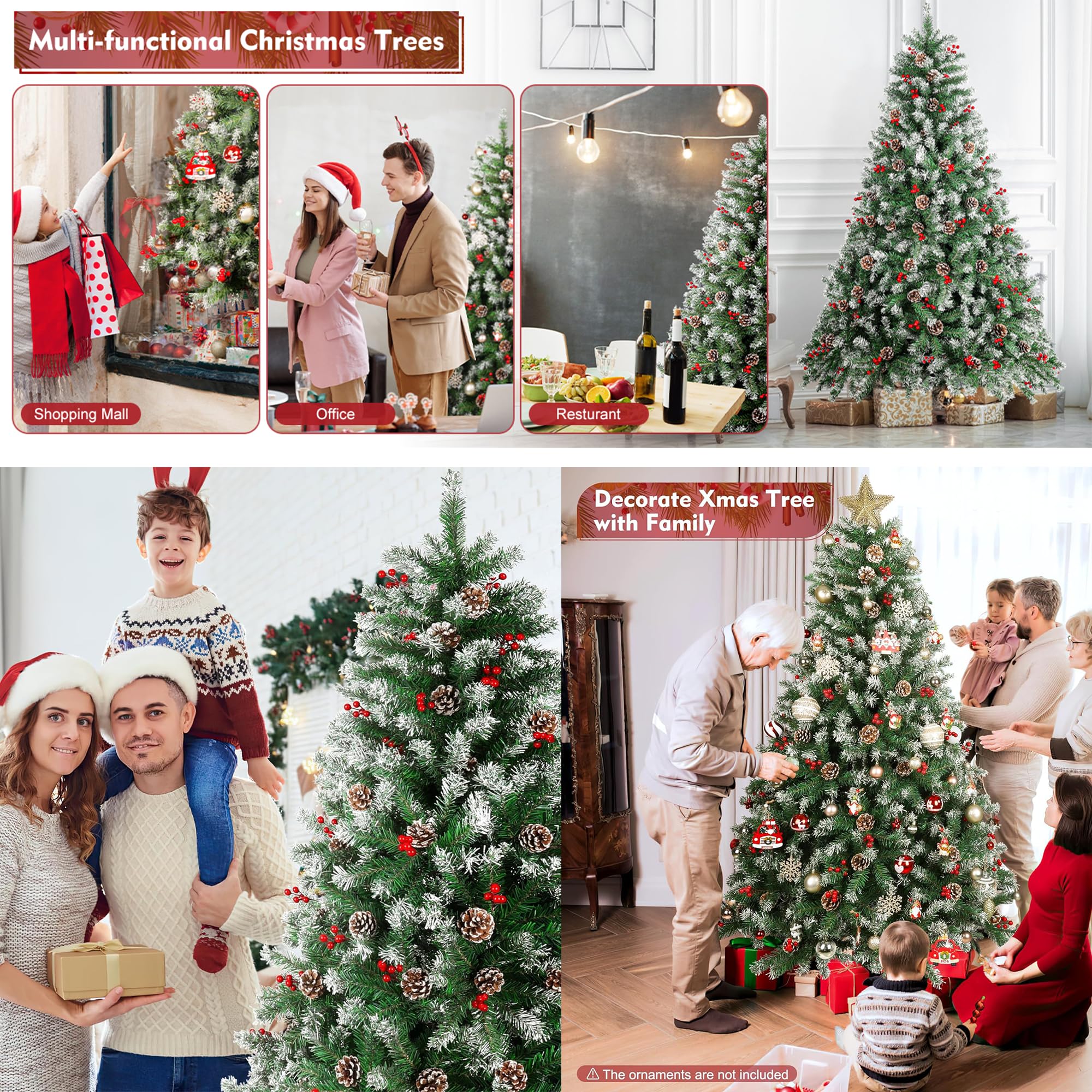 Carnavalife Arbol de Navidad Plegable con Decoracion Piña Frutos Rojos y Nieve, Arbol Navidad Artificial Robusto con Pie Metal Fácil Montaje para Exterior e Interior (Arbol con Fruto, 120CM)