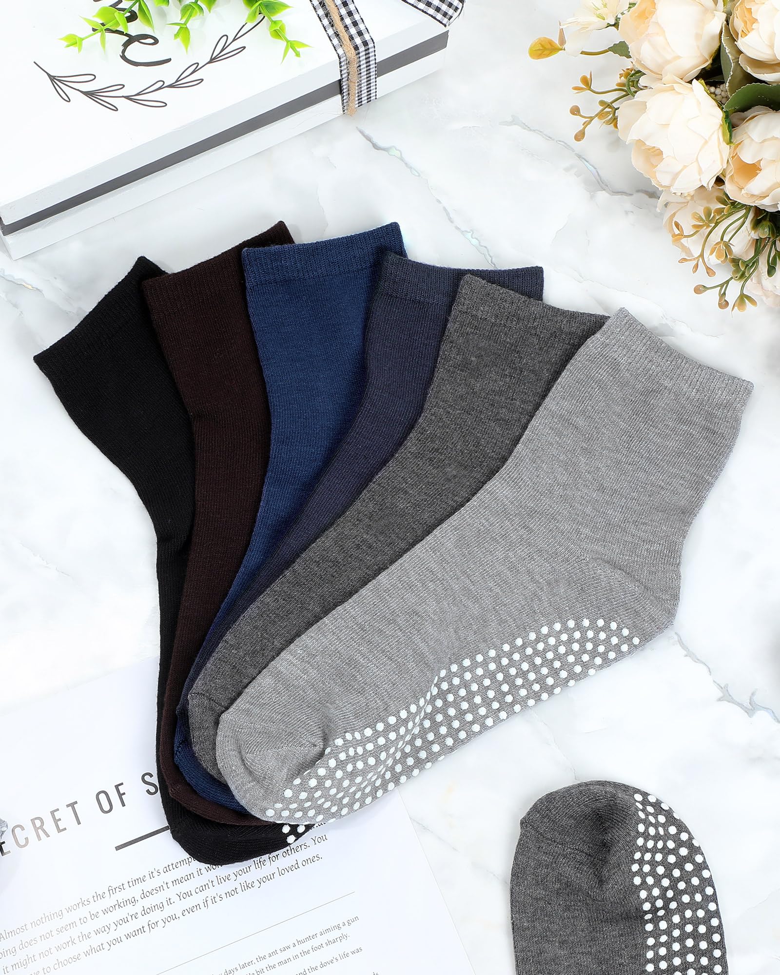 Jiuguva 36 Paar rutschfeste Yoga-Socken mit Griffen, rutschfeste Socken für Männer und Frauen, für Pilates, Barre, 6 Farben, Klassische Farben, Einheitsgröße