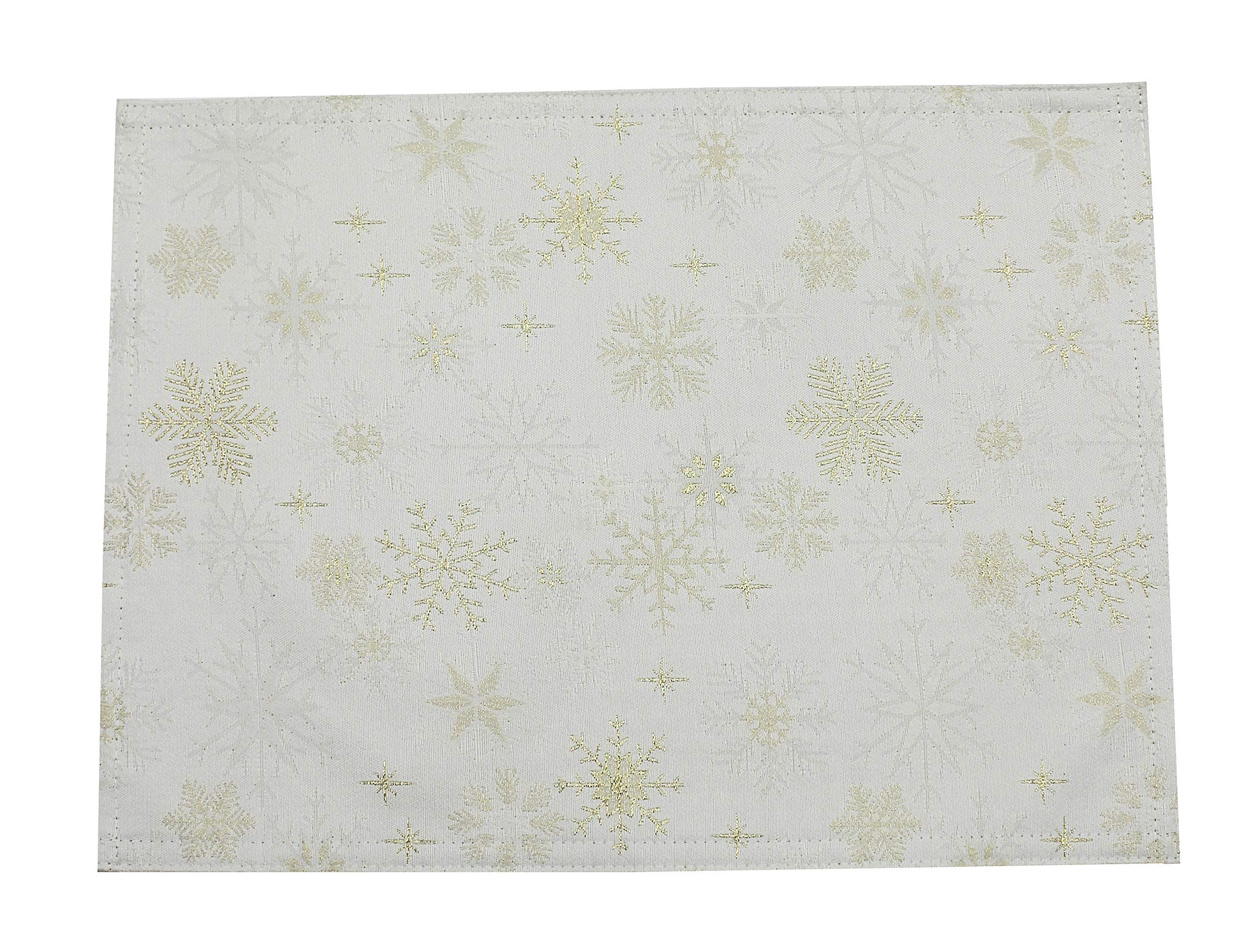 Snow Crystal Sparkly Snowflakes Christmas Jacquard Placemat 33cm x 45cm (Champagne/Gold)