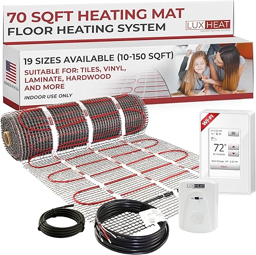 LuxHeat Kit de alfombrilla de 70 pies cuadrados (120 V) Sistema eléctrico de calefacción radiante para suelo debajo de azulejos y laminado. El kit