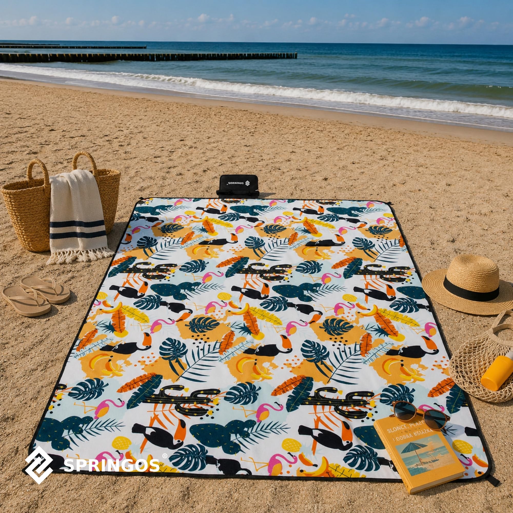 SPRINGOS Nappe de pique-nique 200 x 200 cm Coussin de siège Tapis de siège Couverture de jardin Papier aluminium Ancre au sol