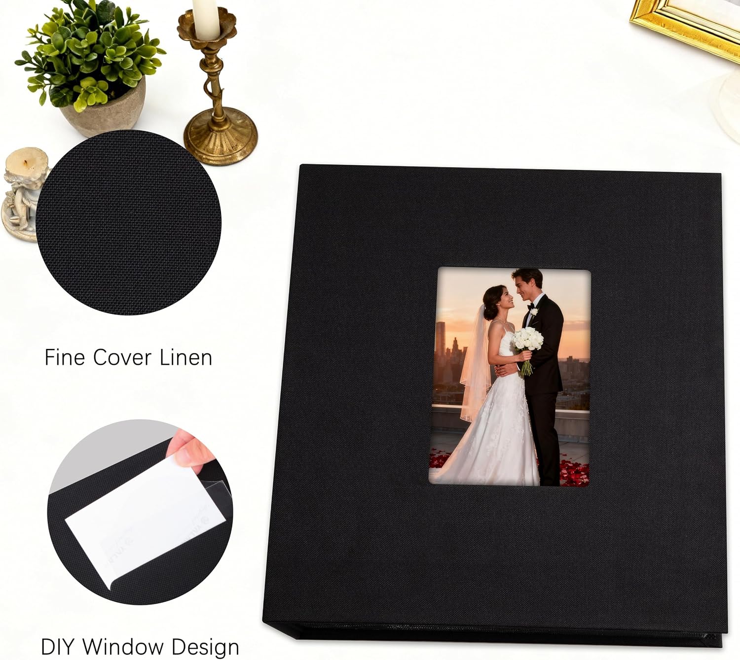 Aevdor Large Capacity 5x7 Photo Album, Holds 320 Photos, Linen Cover, Black