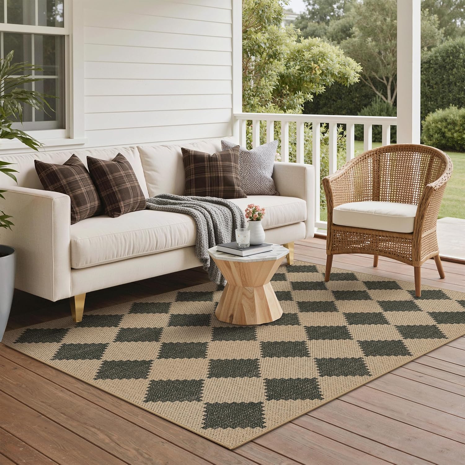 Bavni Checkered Easy Jute Rug,3x5 Area Rug Machine Washable Non Slip Woven Plaid Carpet, Geometric Diamond Non Shedding Low Pile Modern Farmhouse Floor Mat for Living Room, Bedroom, Entryway