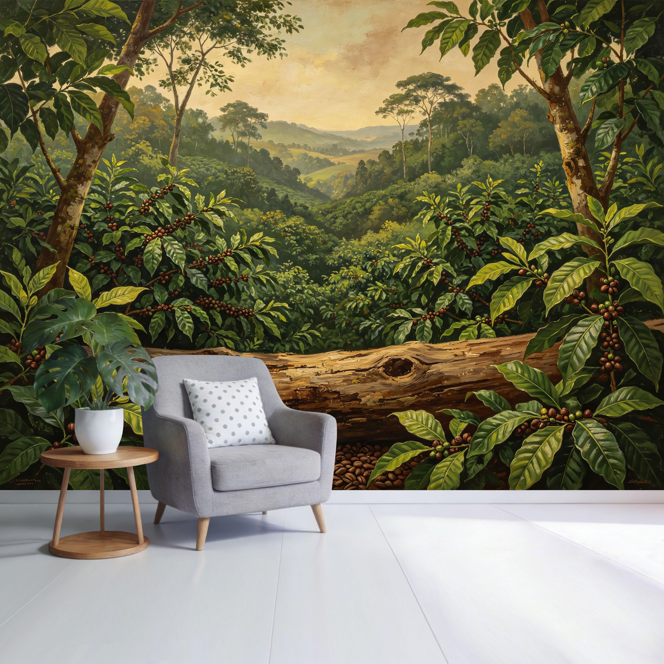 Custom Size Wall Mural Tropical Coffee Plantation Forest Landscape Morning Sunlight SelfAdhesive Wall Fabric Removable Wallpaper for Home Office Decor