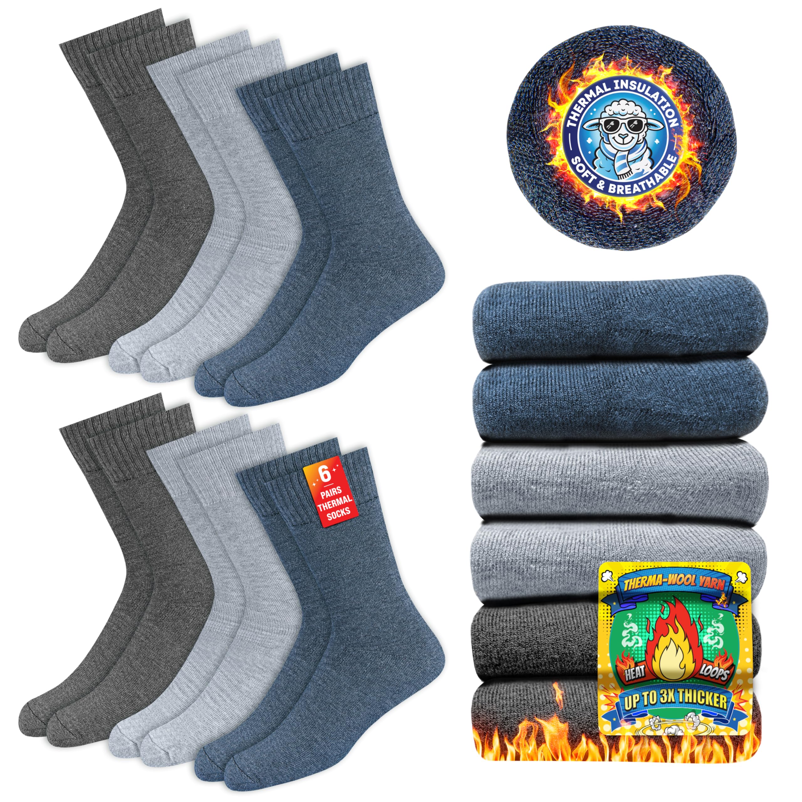 SOXCO Calze Termiche per Uomo e Donna - Calze Invernali Calde, Confezione da 6 Paia