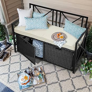 Outdoor Wicker Storage Box 33 Gallon Outdoor Rattan Storage Box