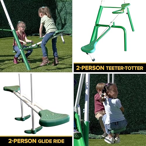 Miniatura 3 de Sportspower Park Ridge - Juego de columpios de metal 2 columpioscolumpio de pie, columpio romano para 2 personas, Teeter Totter y tobogán ondulado