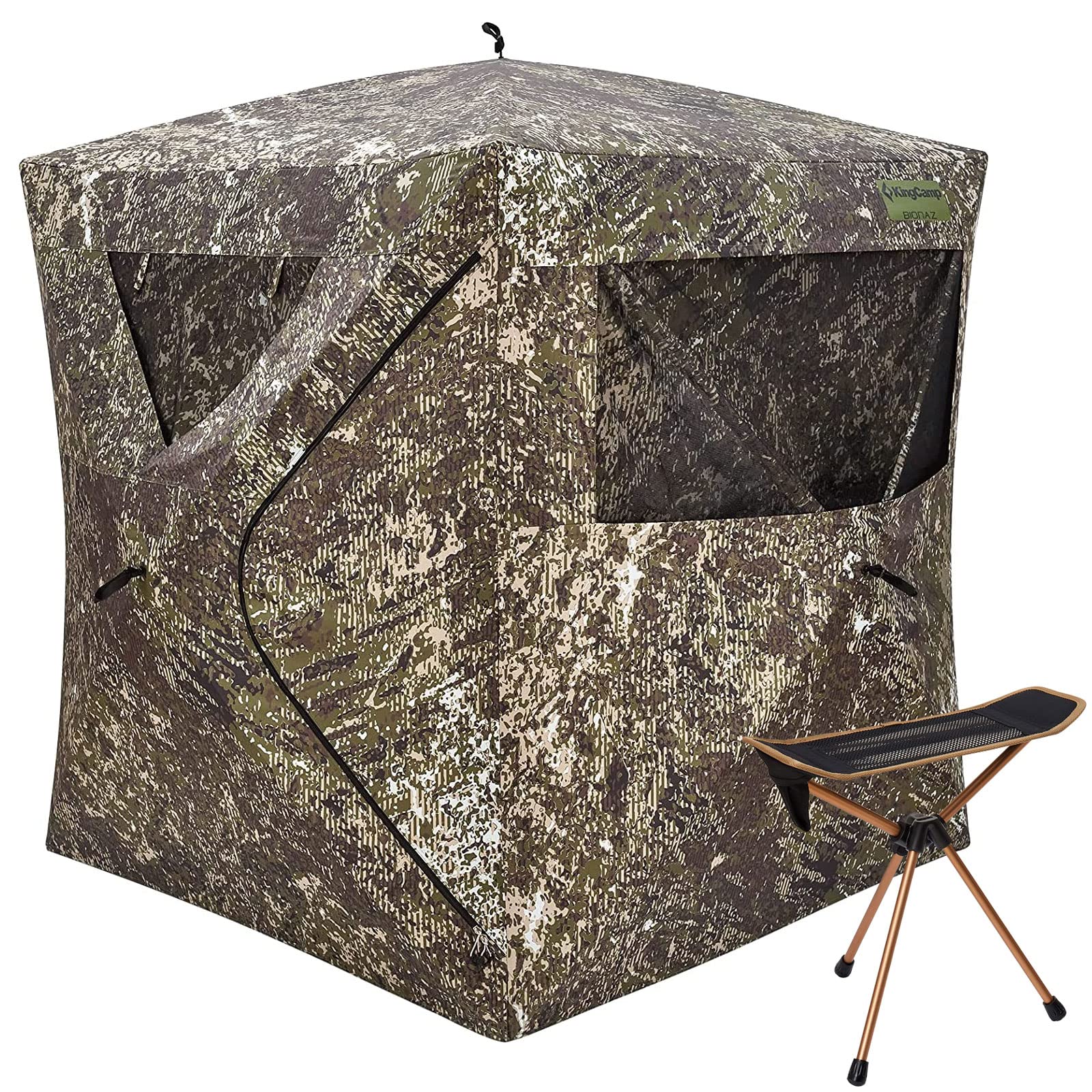 KingCamp Hunting Blind 270 Degree See Through with Ultralight Slacker Chair for Deer Hunting Backpacking Camouflage Turkey Hunting