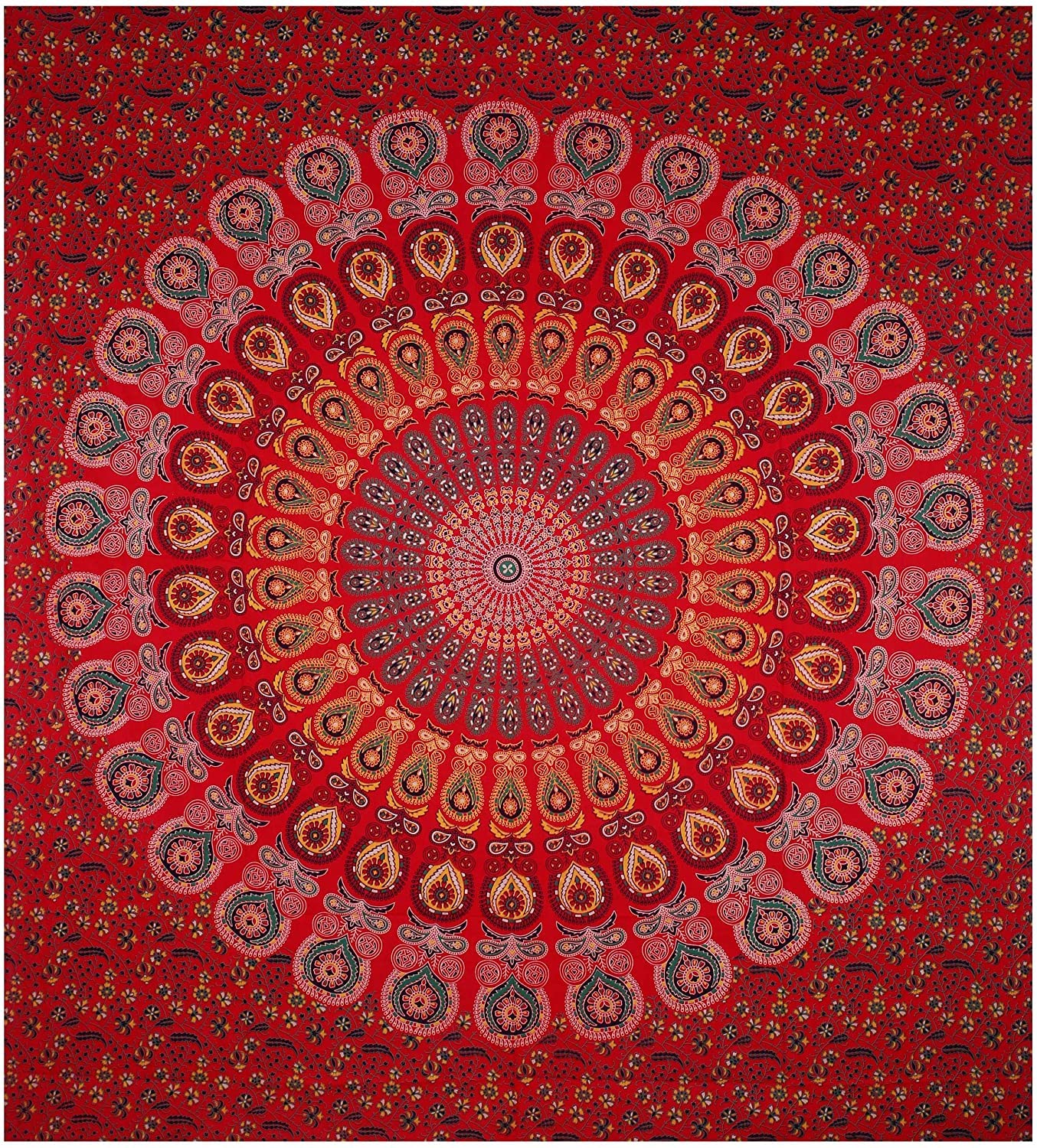 Large Red Mandala Wall Hanging Tapestry Indian hippie Bohemian Psychedelic Peacock Mandala Wall hanging Bedding Tapestry Bohemian Hippie Wall Art Decor (Size 90x84 inches) (Queen- Peacock/Red)