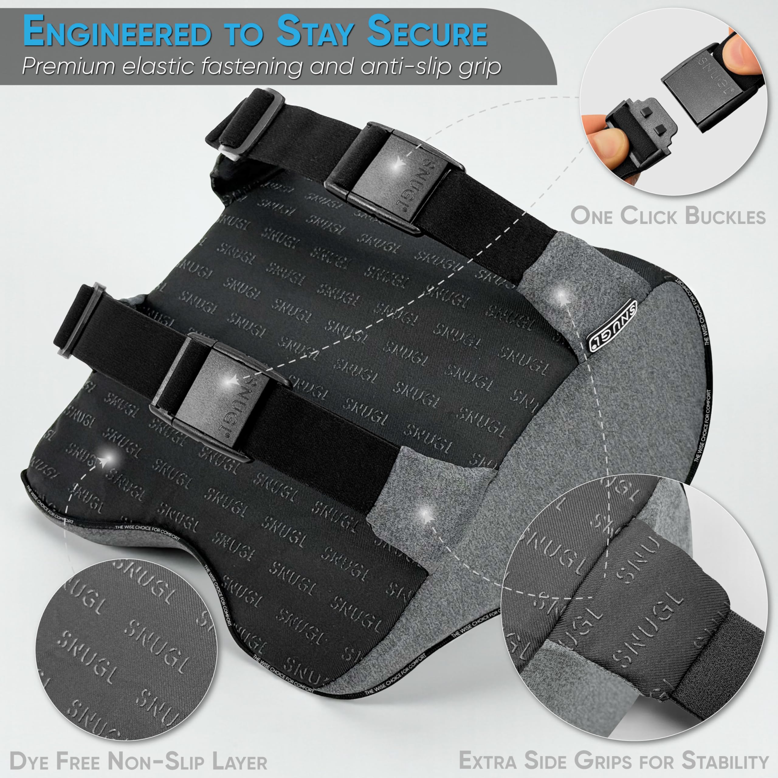 SNUGL Almohada Cervical para Coche | Cojín Reposacabezas de Espuma Viscoelástica | Soporte para Cuello, Cabeza y Hombros | Cojín de Viaje Ergonómico (Gris)