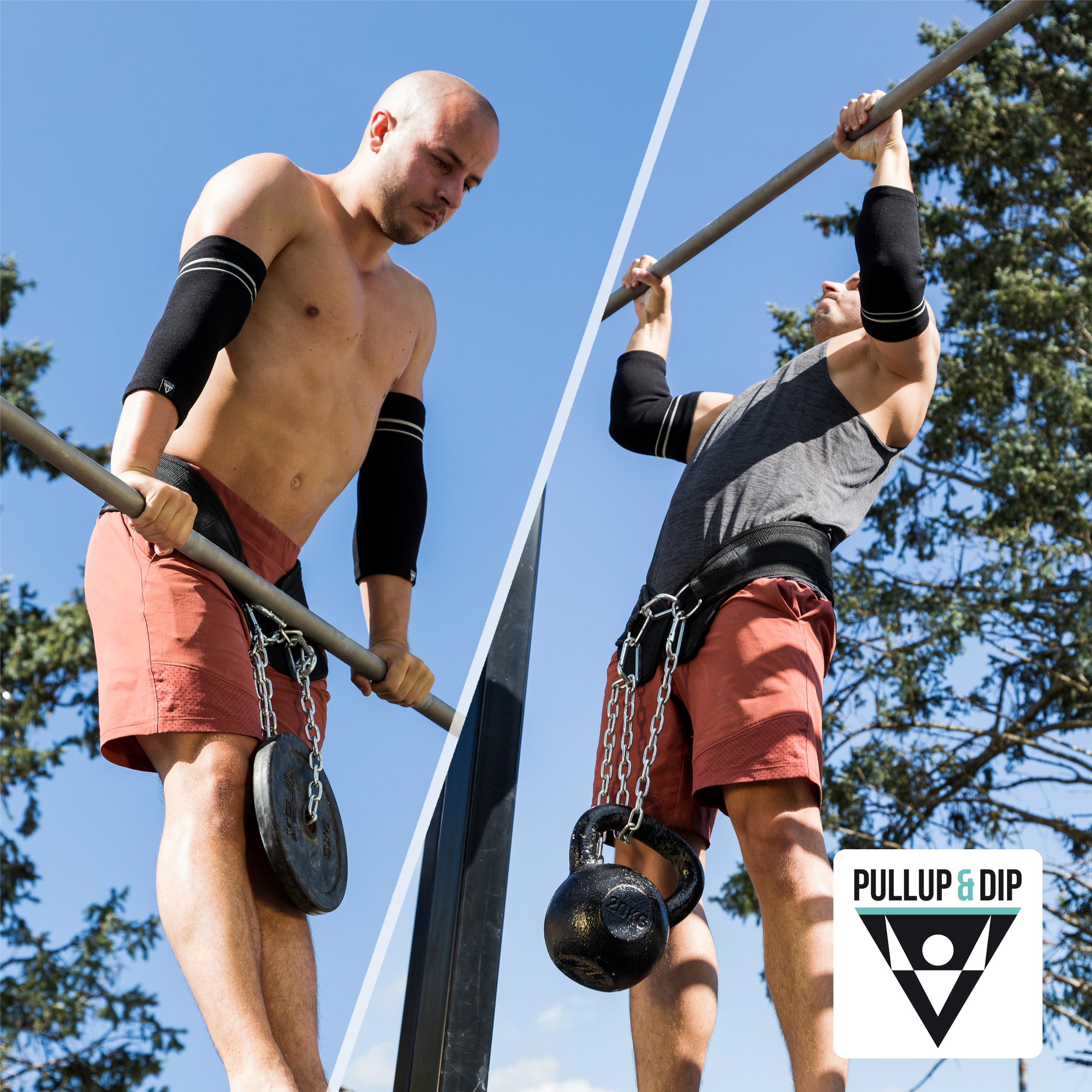 PULLUP & DIP Gürtel mit Kette und 3x Karabiner, Dip Gürtel inkl. Neopren Klappen als Kleiderschutz, Gewichtsgürtel, Weighted Belt, Klimmzug Gürtel für Calisthenics, Kraftsport, Bodybuilding