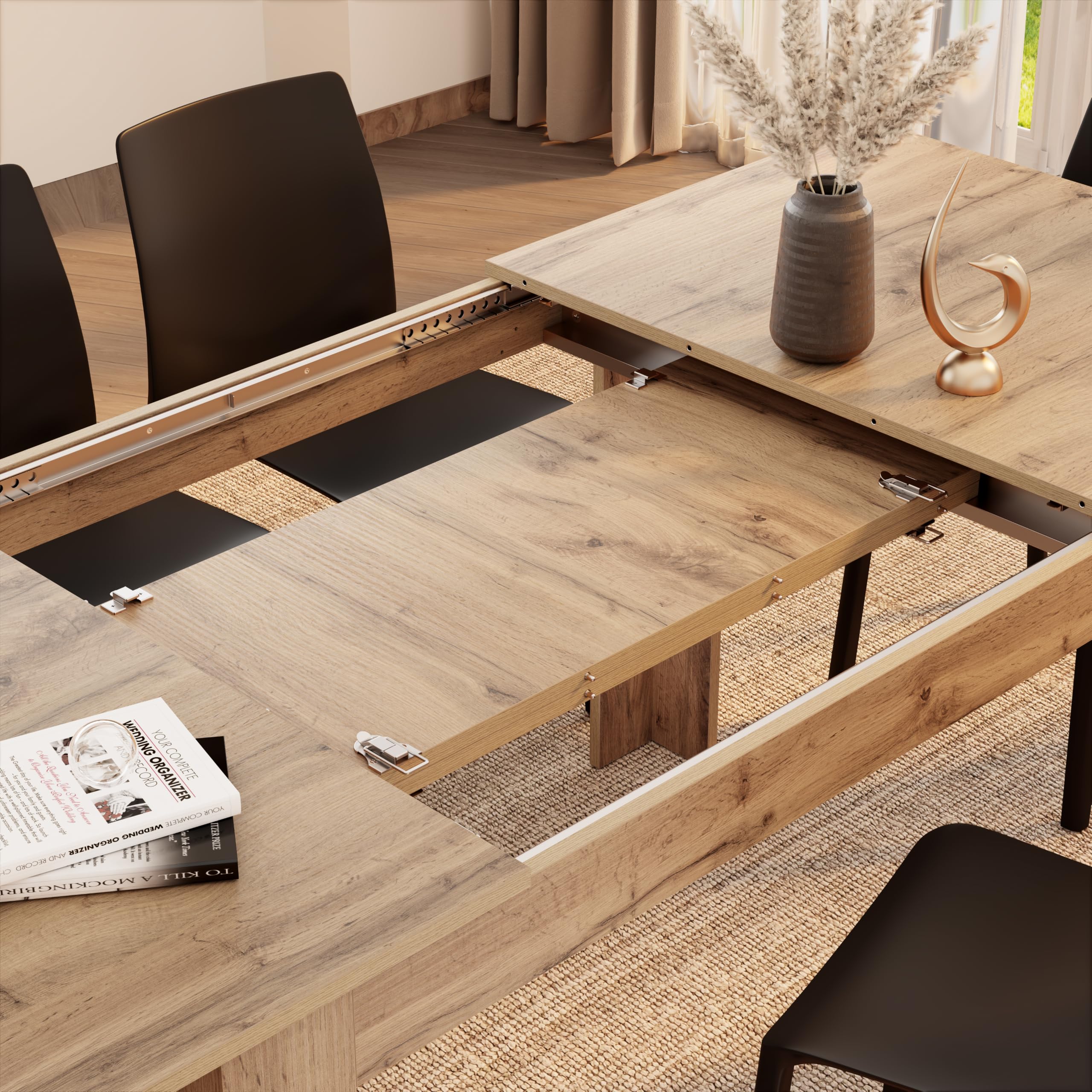 MOBILI FIVER, Mesa de Cocina Extensible Easy, 140(220) x90 cm, Color Madera Rustica, para 6-8 Personas, Mesa Extensible de Comedor, Mesa Cocina, Made In Italy