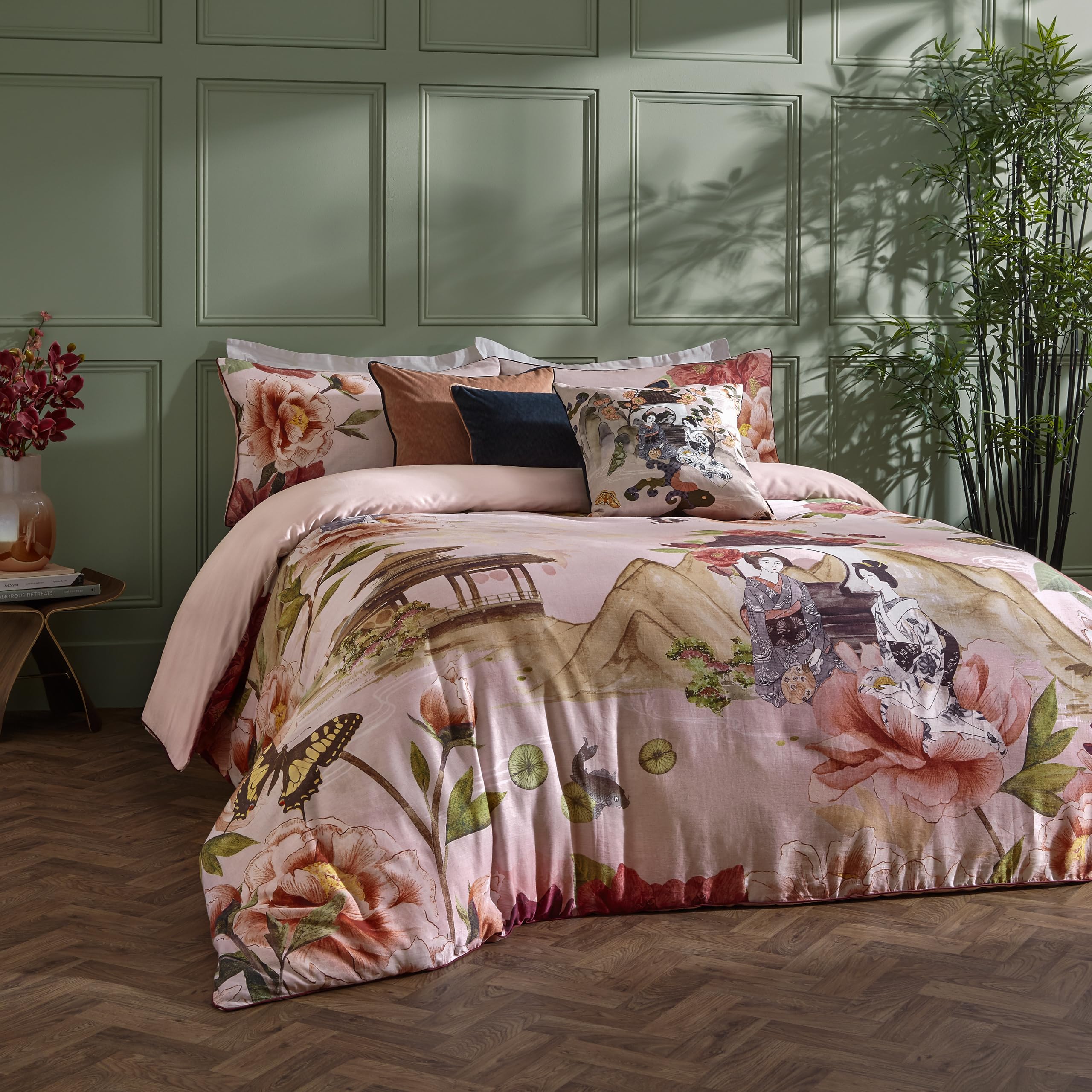 Paoletti Geisha Blush Super King Size Cotton Duvet Set