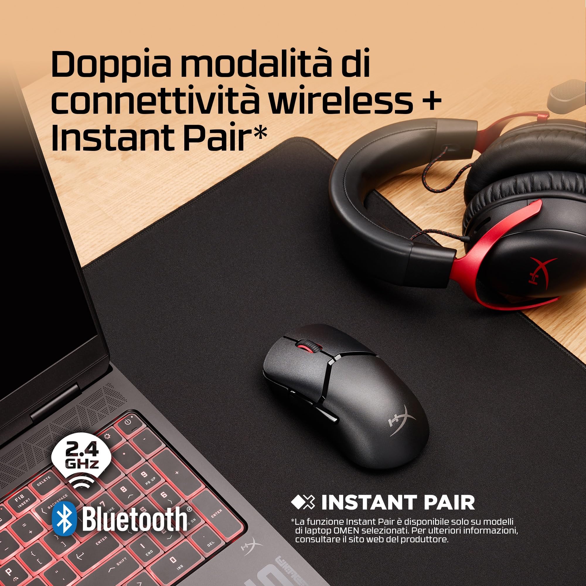 HyperX Pulsefire Saga Pro Wireless Gaming Mouse – 4K Wireless Polling, 2.4GHz e Bluetooth, design modulare con 16 regolazioni, durata della batteria 90h, 72g Ultraleggero, software NGENUITY, NVIDIA
