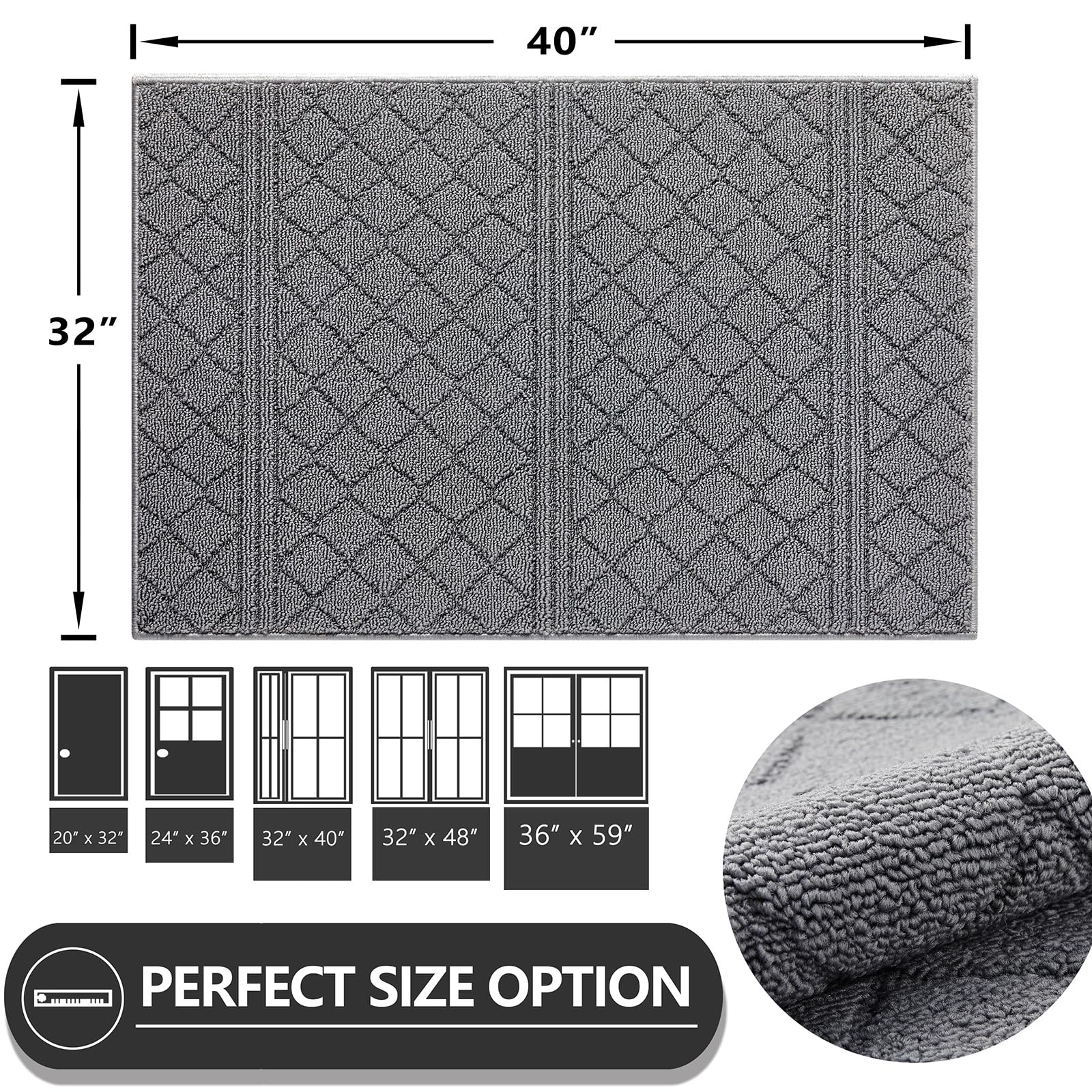 REFETONE Tapete interior de 32 x 40 pulgadas, antideslizante, absorbente, resistente a la suciedad, lavable a máquina y perfil bajo, para entrada, color gris oscuro