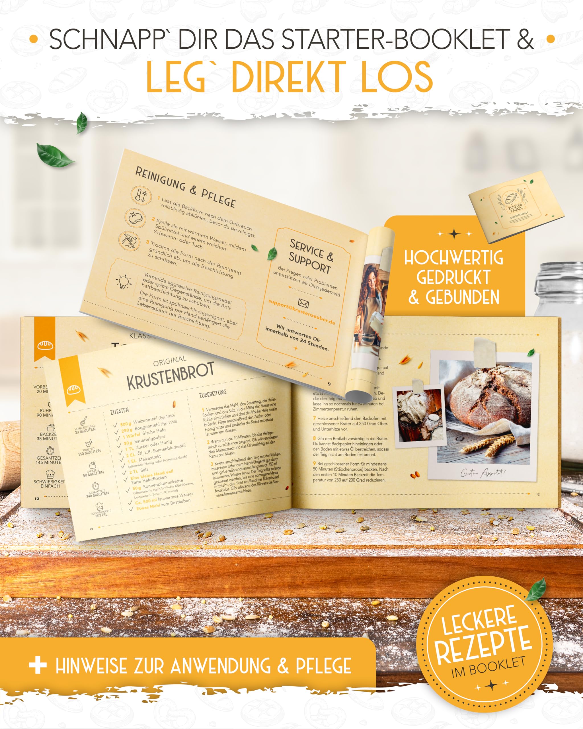 Gusseisen Topf Brot Backen emailliert im XXL Set - Brotbackform mit Deckel inkl Gärkorb, Schneebesen, Bäckermesser, Teigschaber, Brotschlinge etc. Perfektes Brotbacktopf Set für Anfänger