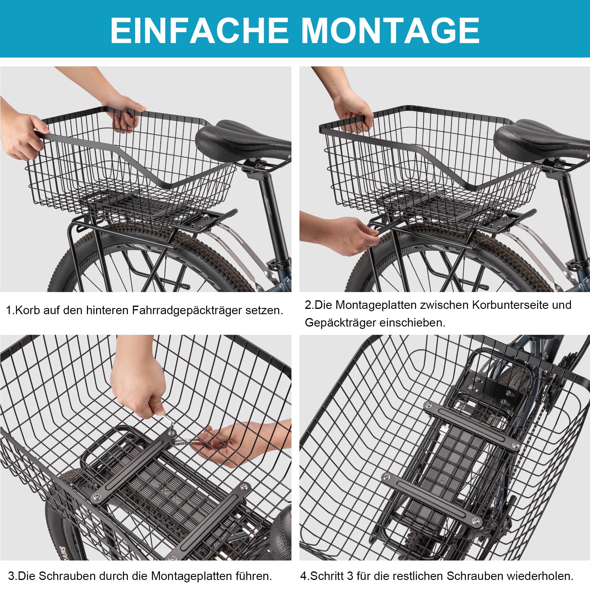 CXWXC Hinterer Fahrradkorb – Fahrradkorb für hinten mit Transportnetz und wasserdichter Abdeckung – E-Bike-Zubehör, Heckkörbe, große Kapazität für Erwachsenenfahrräder