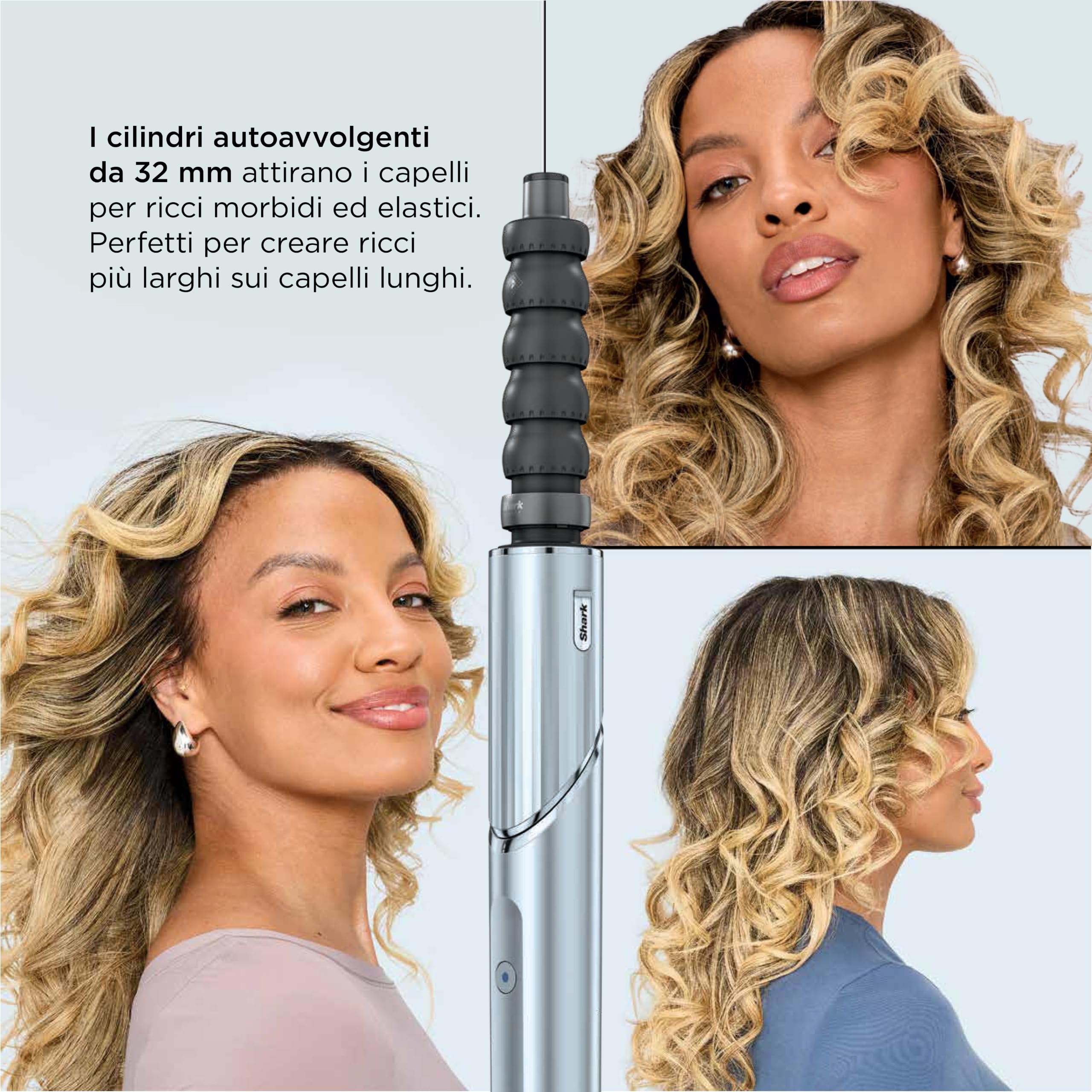 Shark FlexStyle, Styler e Asciugacapelli 6in1, Limited Edition Blu Ghiaccio | Phon Arricciacapelli, Lisciante, Volumizzante, Diffusore, Concentratore Evita Danni da Calore, Modello HD476WHEU