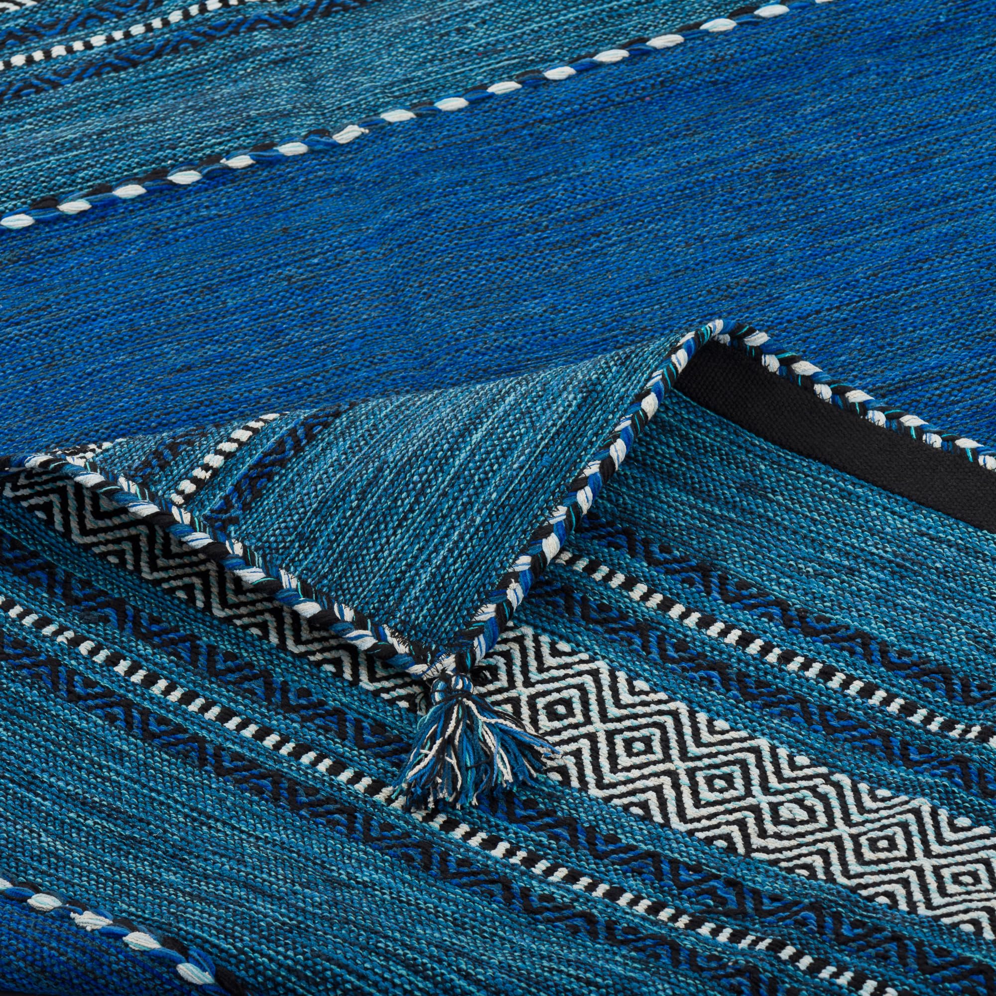 Pergamon Navarro Couloir Bleu - Tapis Kilim tissé à la Main en 100% Coton, Design Traditionnel, Durable et Facile à Entretenir, idéal pour couloirs, Salon et entrée, Tapis Intemporel