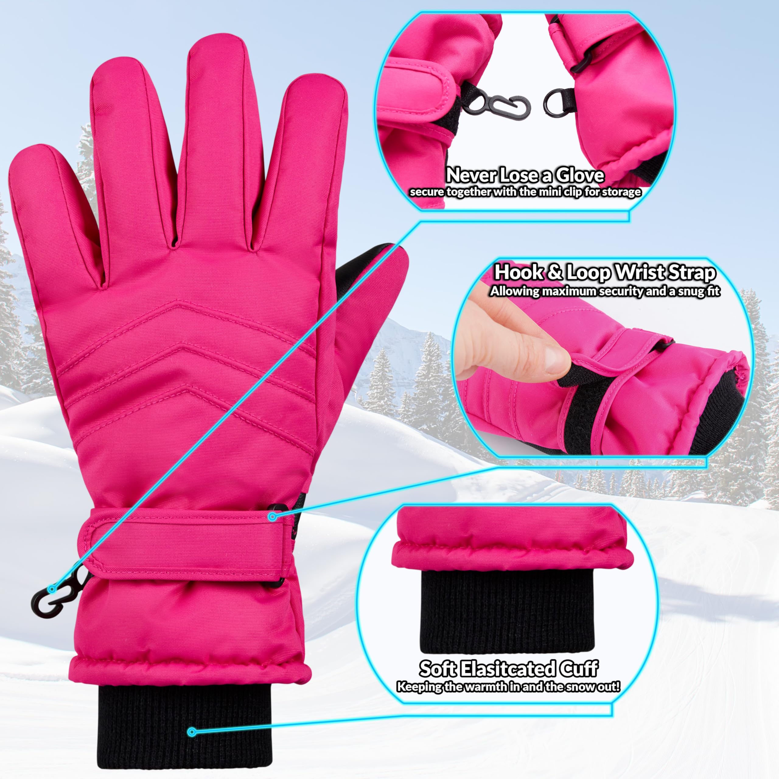 CityComfort Guantes de Esquí para Niñas, Guantes Térmicos Impermeables Táctiles para Niños y Adolescentes 6-15 Años, Guante Invierno Cálido Esquí Snowboard Nieve