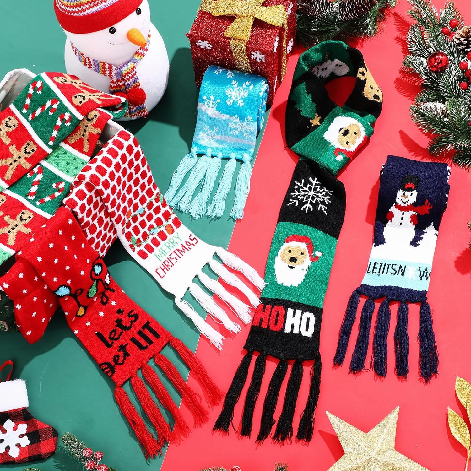 Liitrsh 6 Pcs Unisex Christmas Scarf with Tassels, Soft Knitted Holiday Scarf for Women Wraps Gift, 6 Styles (Elegant) Multicolor - Image 4