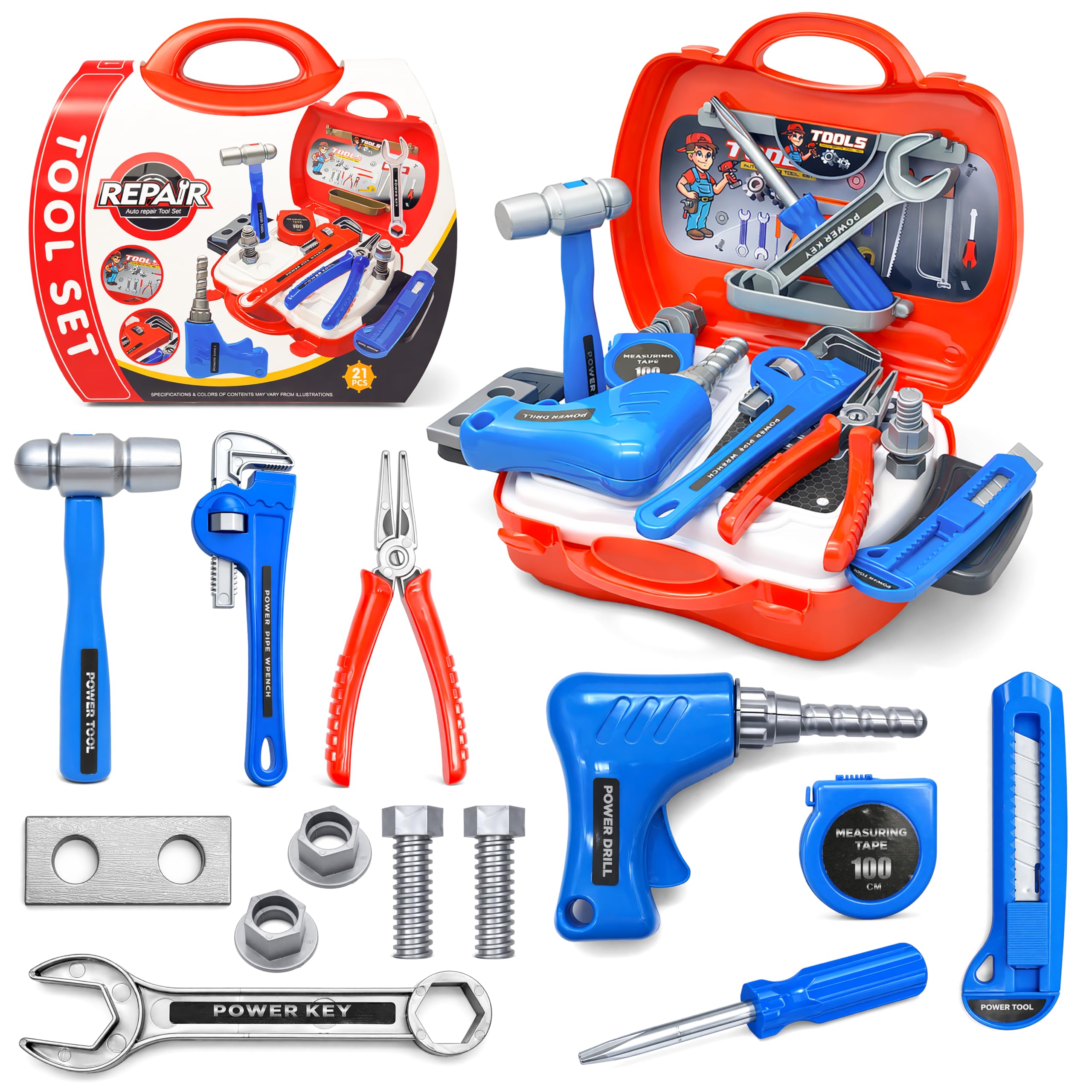 21 Pcs Tool Kit Suitcase Set Toy for Kids - Pretend Play Educational STEM Learning Construction Equipment Set with Dummy Tools - Indoor and Outdoor Activity Playset - Color As Per Stock-image-28