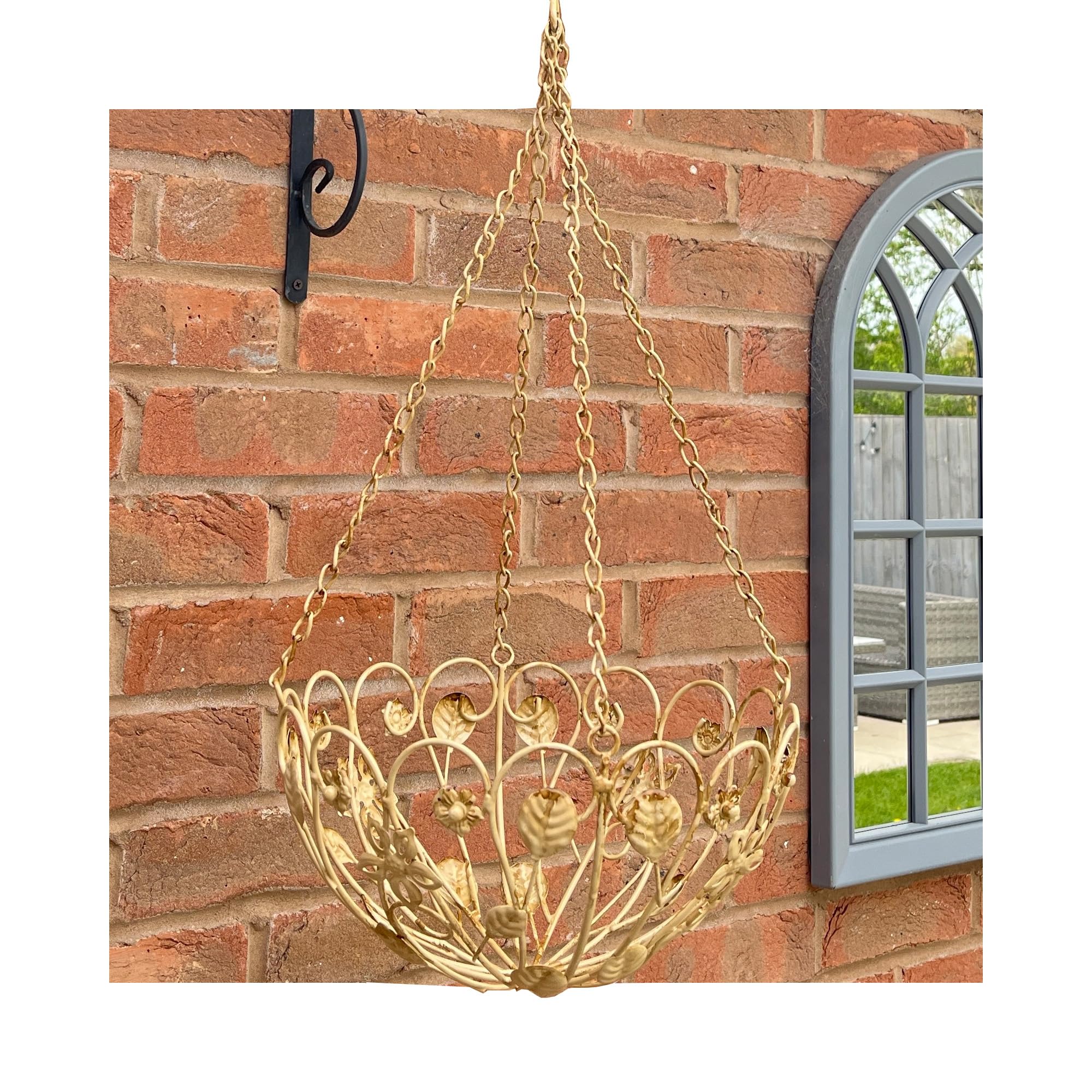 Alfie Francis 31cm (DIA) Cream Floral Hanging Basket Planter Plant Pot Outdoor Garden Decoration