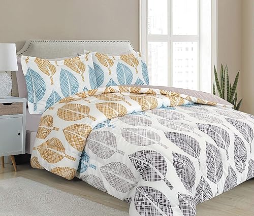 Marina Decoration Juego de edredón de 7 piezas ultra suave de lujo esponjoso de plumón de ganso alternativo en una bolsa, incluye juego de sábanas