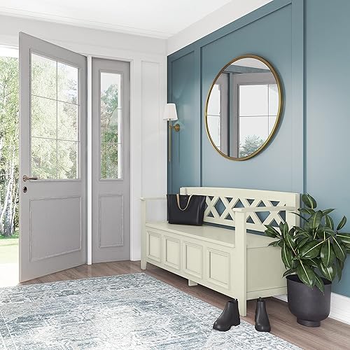 Vista 30 de SIMPLIHOME Amherst Banco de almacenamiento de entrada, asiento de pasillo de madera maciza de 48 pulgadas de ancho en gris niebla, banco