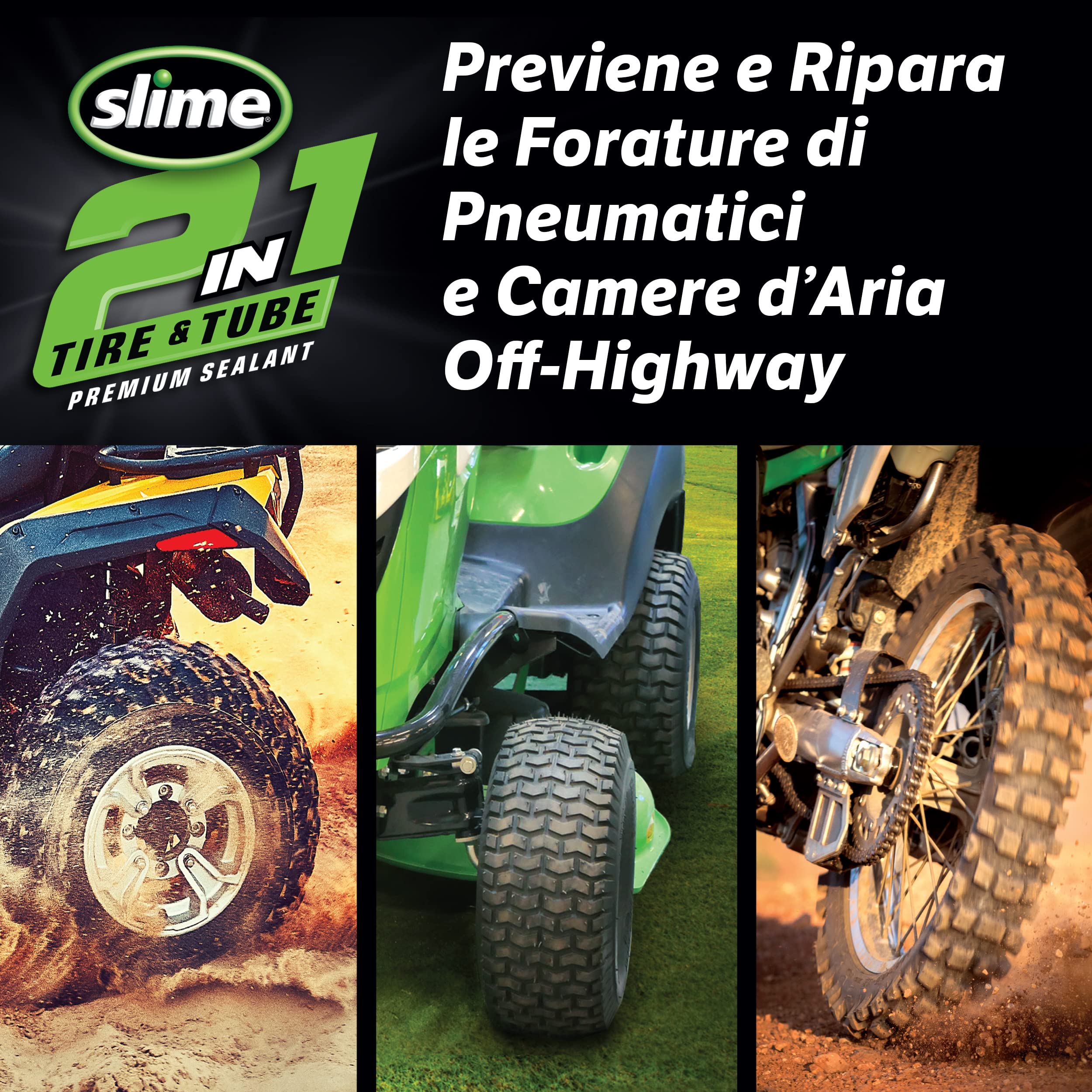 Slime 10193-51 Sigillante 2 in 1 per Camera d'Aria e Pneumatico Antiforatura, Premium, Prevenire e Riparare, per Tutti i Tipi di Camere d’Aria e Pneumatici Fuoristrada, 473ml (16oz)