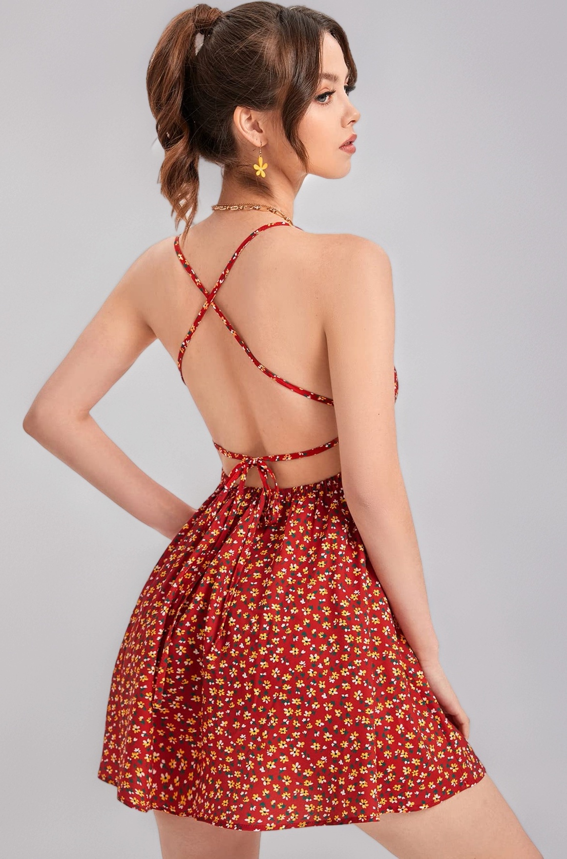 - Women's Dark Blue Midi Fit and Flare Dress