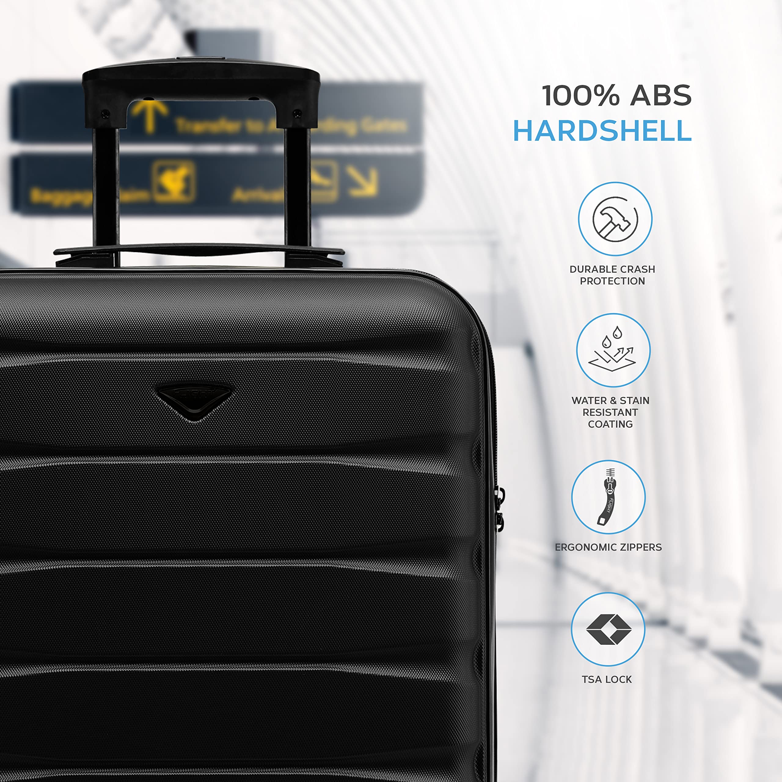 Flight Knight Valigie Rigide in ABS Leggere a 4 Ruote - Bagaglio a Mano Approvato per Oltre 35 Compagnie Aeree Come British Airways, Easyjet E Dimensioni Massime per Lufthansa 55 X 40 X 23 Cm