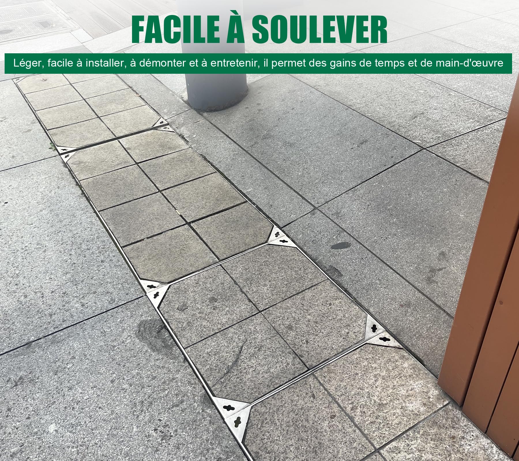 Couvercle de regard encastré en acier inoxydable-Passage:235x235mm-A15 Couvercle à carreler encastré en acier inoxydable-Pour intérieur & extérieur-Encombrement 300x300mm