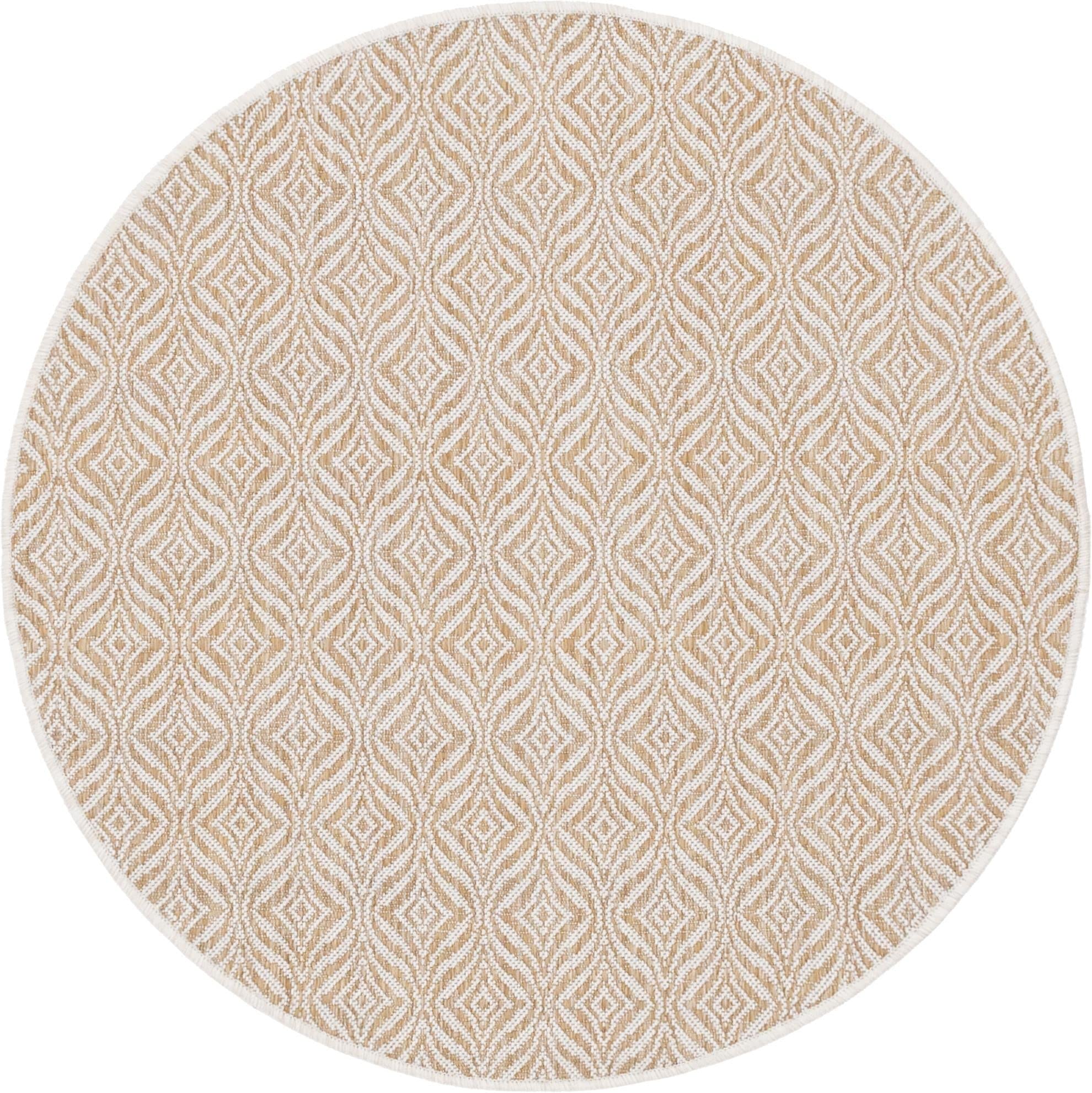 Unique Loom Outdoor Trellis Collection Area Rug - Deco Trellis (4' 1" Round, Taupe/ Ivory)