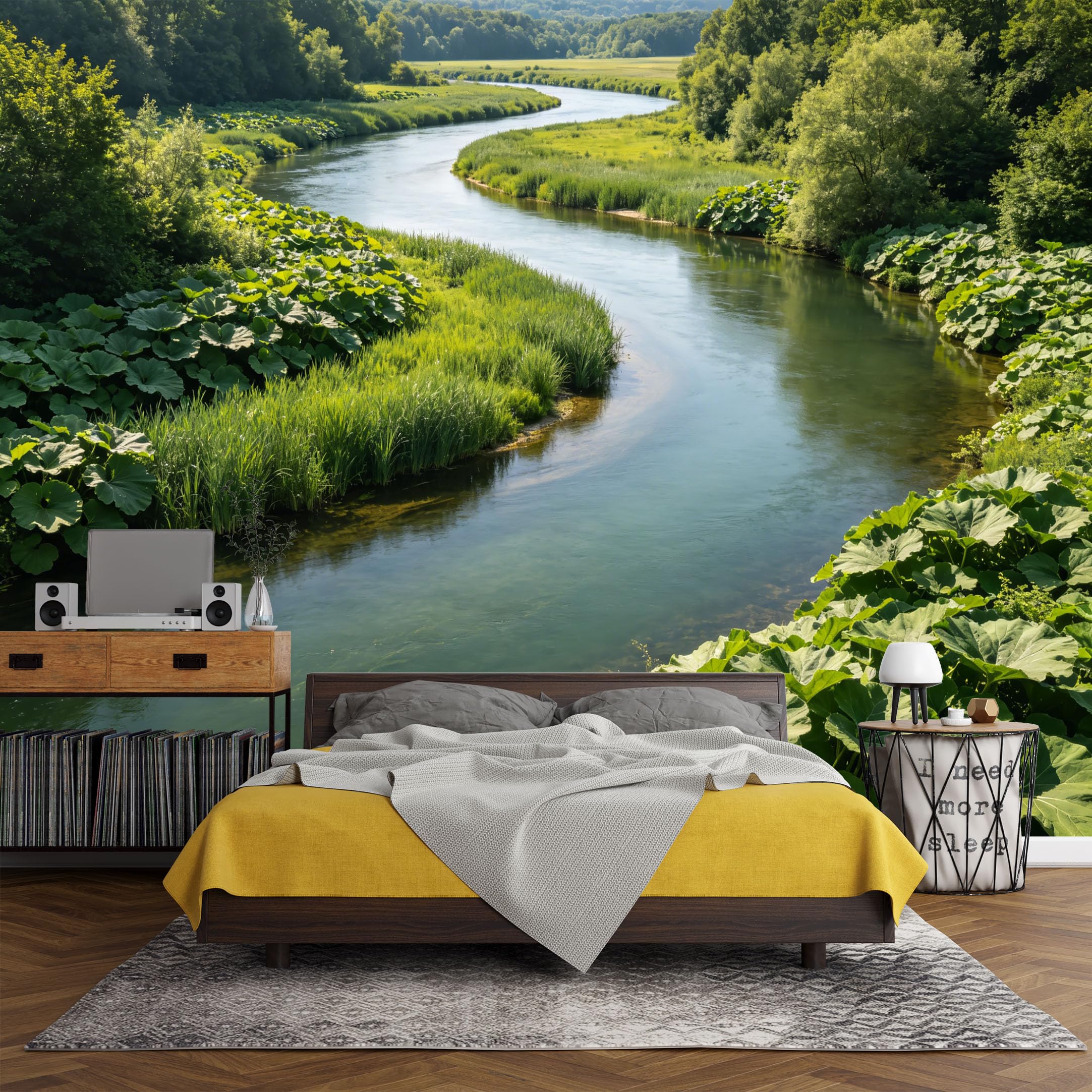 Custom Size Wall Mural， Landscape River Valley Green Forest Stream Nature Scenery，SelfAdhesive Art Prints wall Fabric (No PVC) Removable Wallpaper Living Room Decor