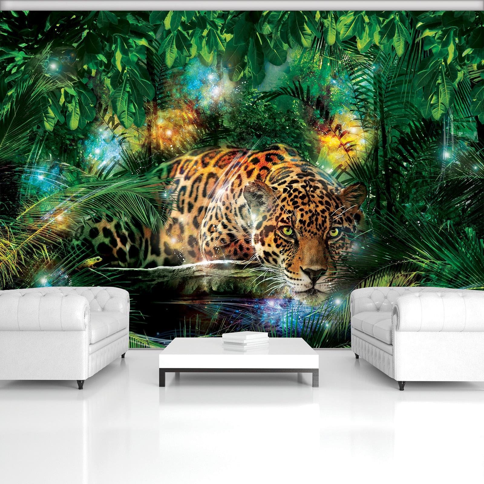 DekoShop Photo Wallpaper Mural Non-Woven - AMD1333V8 Jaguar in Colourful Jungle V8 (368cm. x 254cm.)