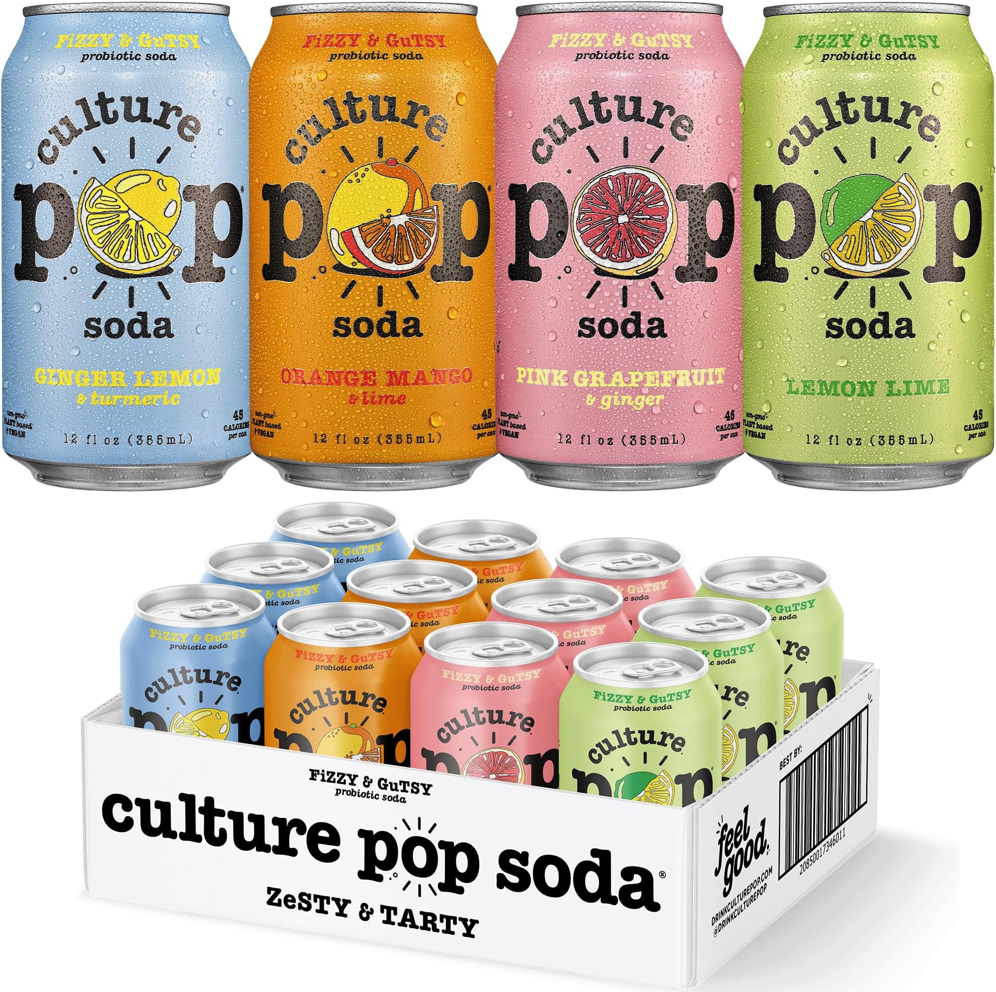 - Soda, Zesty & Tarty Variety Pack, Probiotic Low Sugar Soda, Sparkling Juice Alternative, Non-GMO, Kosher, Gluten-Free, No Stevia (Multipack, 12ct, 144 fl oz)