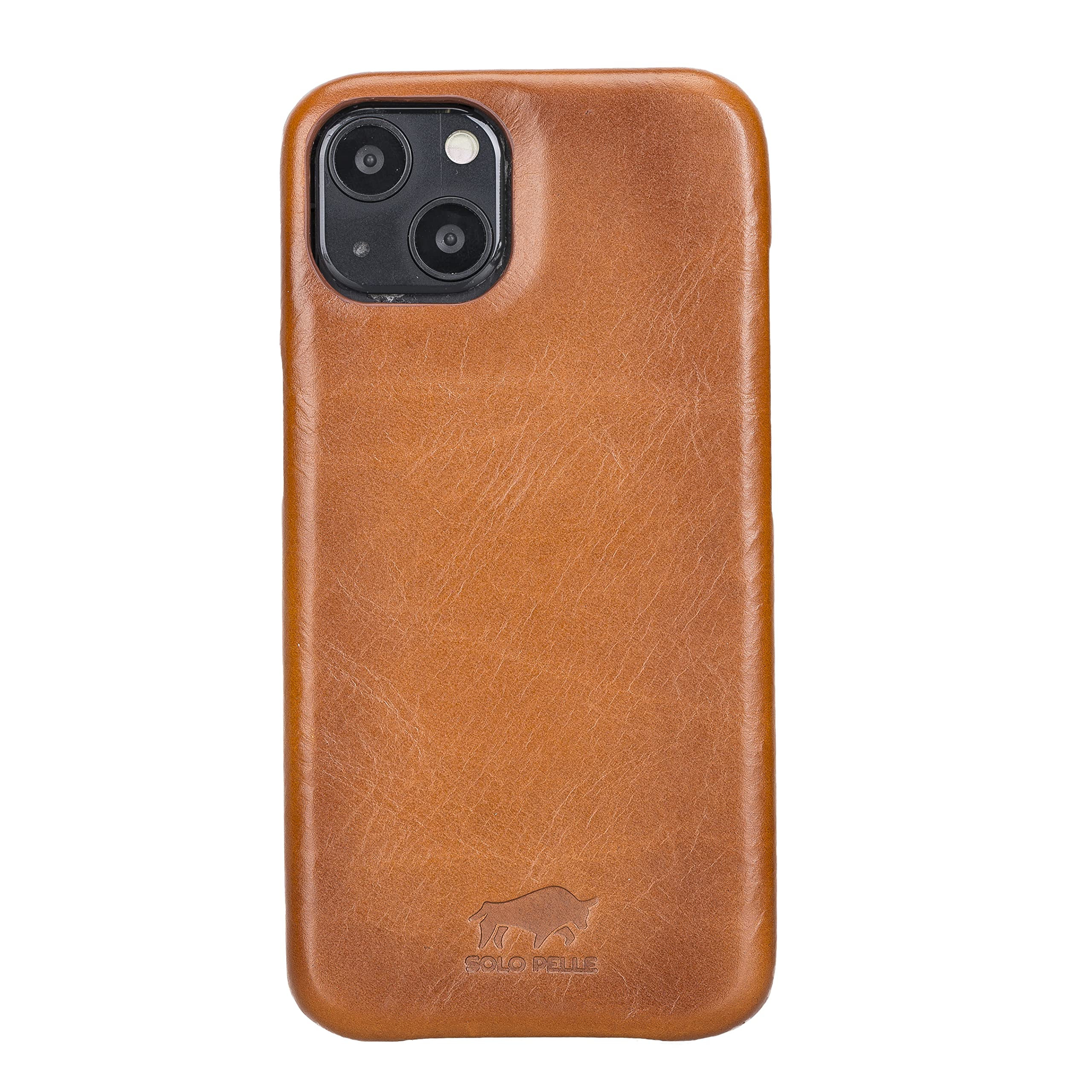 Solo Pelle Lederhülle kompatibel für iPhone 13 in 6.1 Zoll abnehmbare Hülle (2in1) inkl. Kartenfächer für das original Apple iPhone 13 (Vollleder Cognac Braun)